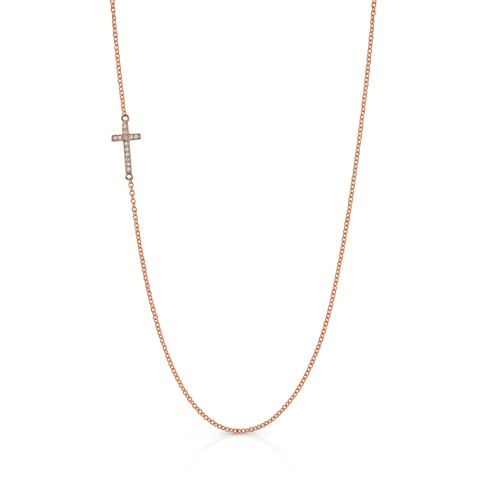Mini Diamond Cross Necklace Necklace Roseark Sideways Cross