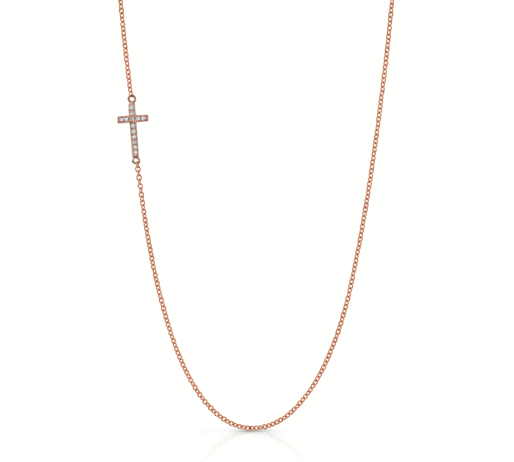 Mini Diamond Cross Necklace Necklace Roseark Sideways Cross