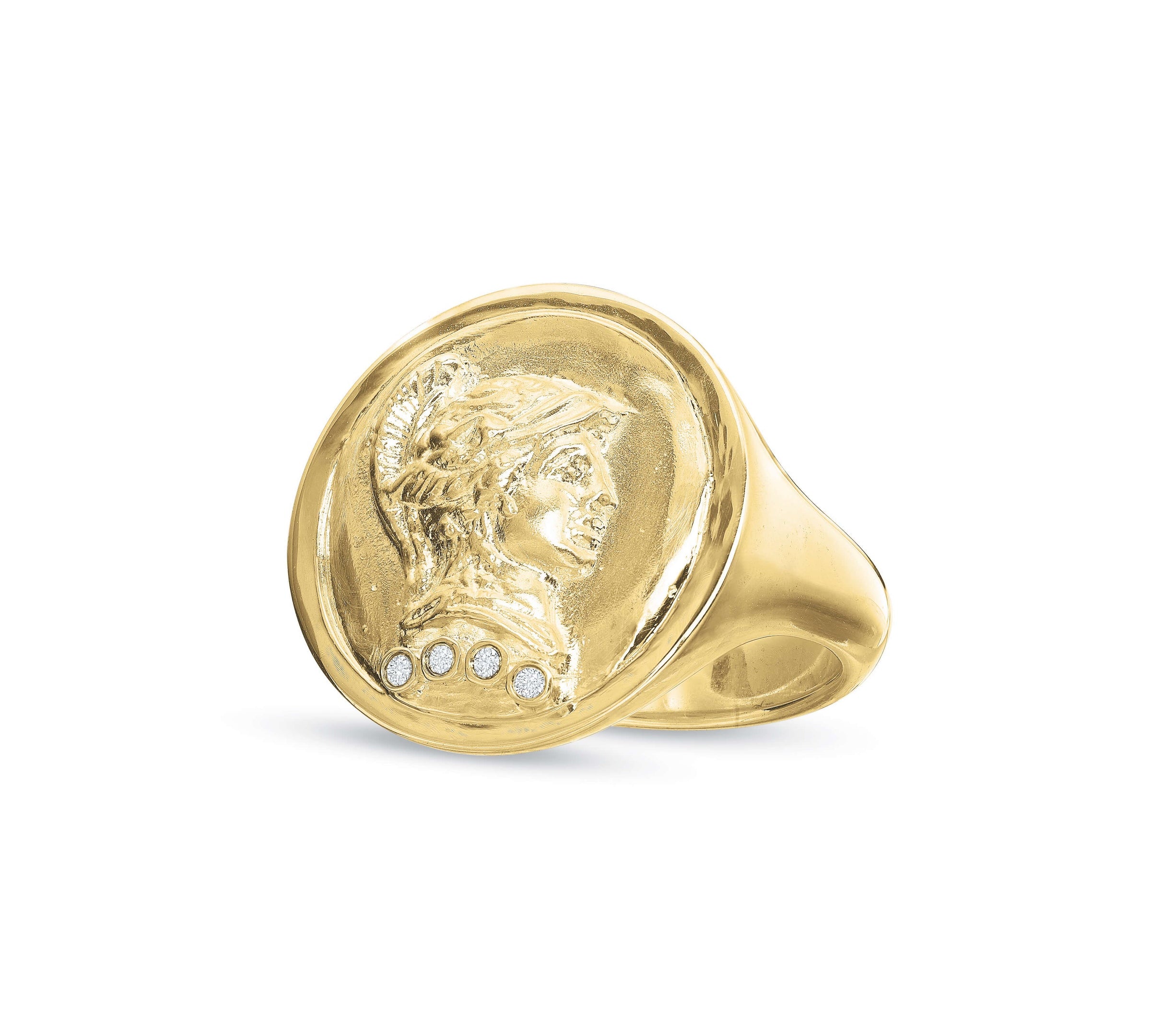 Roman Token Signet Ring Statement Tracee Nichols Yellow Gold with White Diamonds 5 
