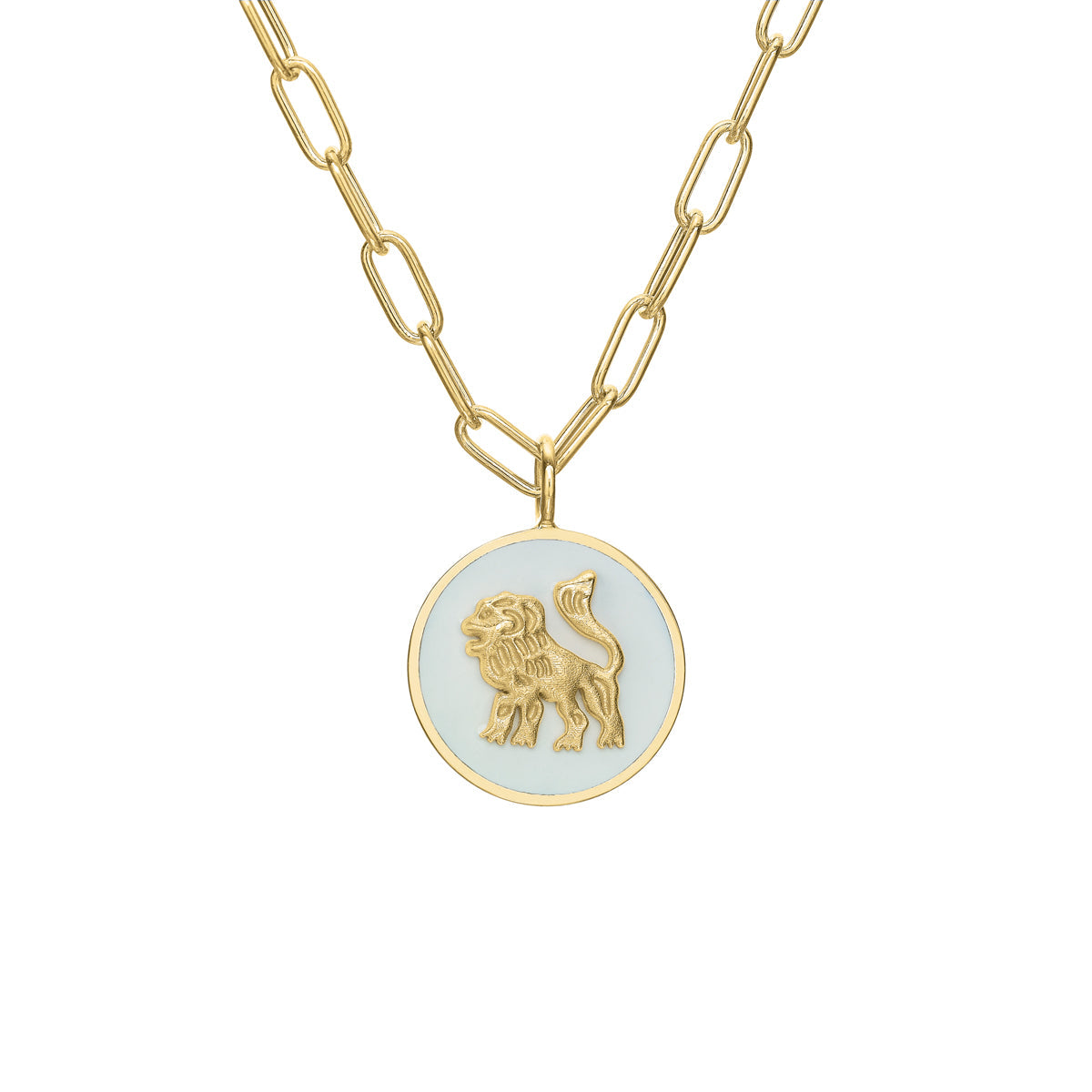 The Mini Lioness Enamel Token Necklace Necklace Tracee Nichols White Enamel  