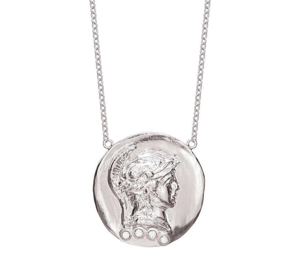 Roman Token Courage Necklace Pendant Tracee Nichols Sterling Silver White Diamonds 