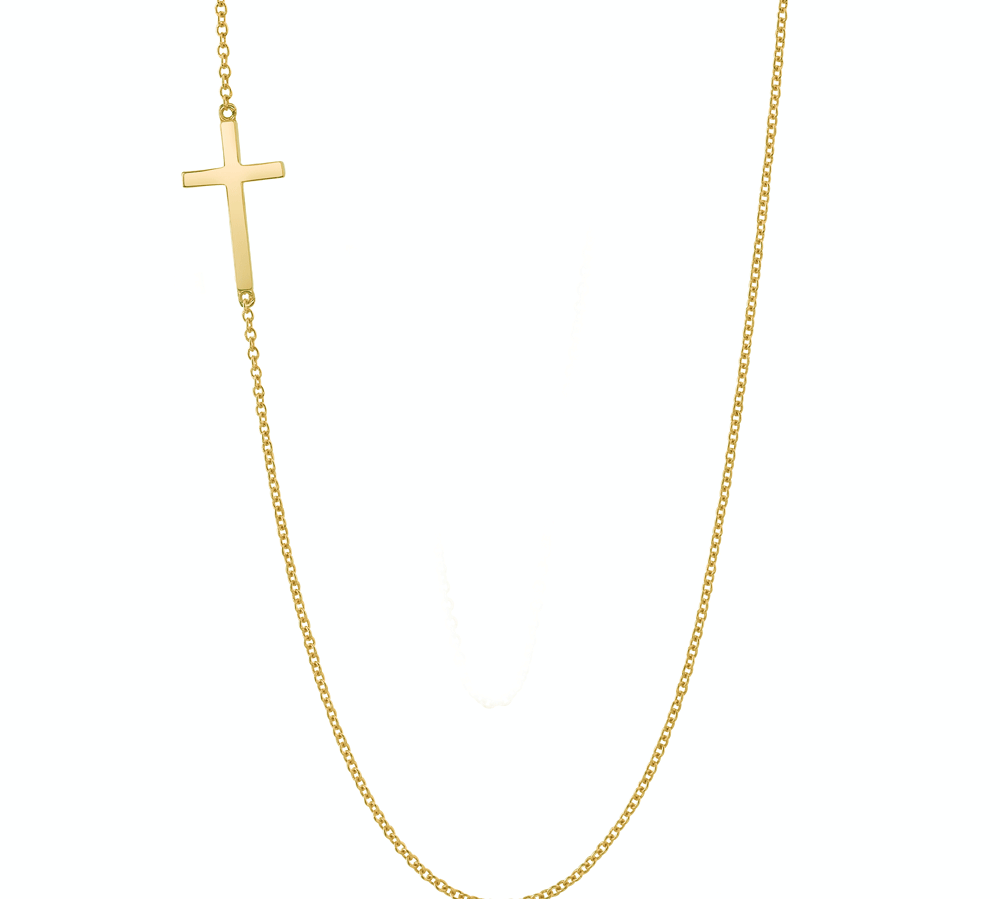 Sideways Cross Necklace, Gold Pendant Roseark Sideways Cross Yellow  