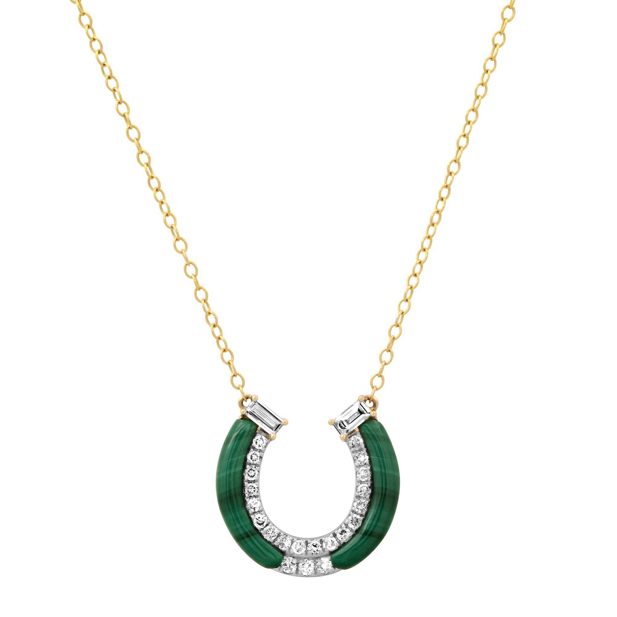 Malachite Horseshoe Necklace with Diamonds Pendant Elisabeth Bell Jewelry   