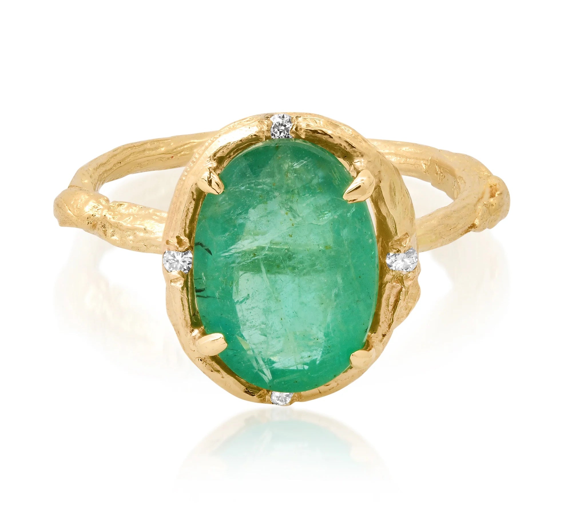 Oval Emerald Ring with Diamonds Cocktail Elisabeth Bell Jewelry   