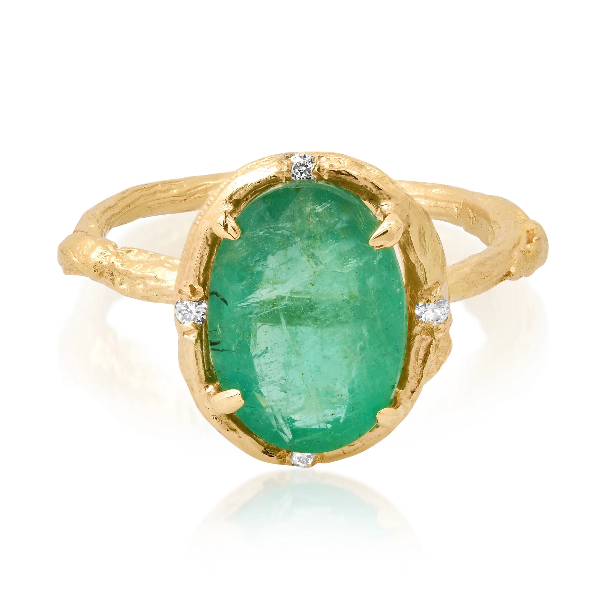 Oval Emerald Ring with Diamonds Cocktail Elisabeth Bell Jewelry   