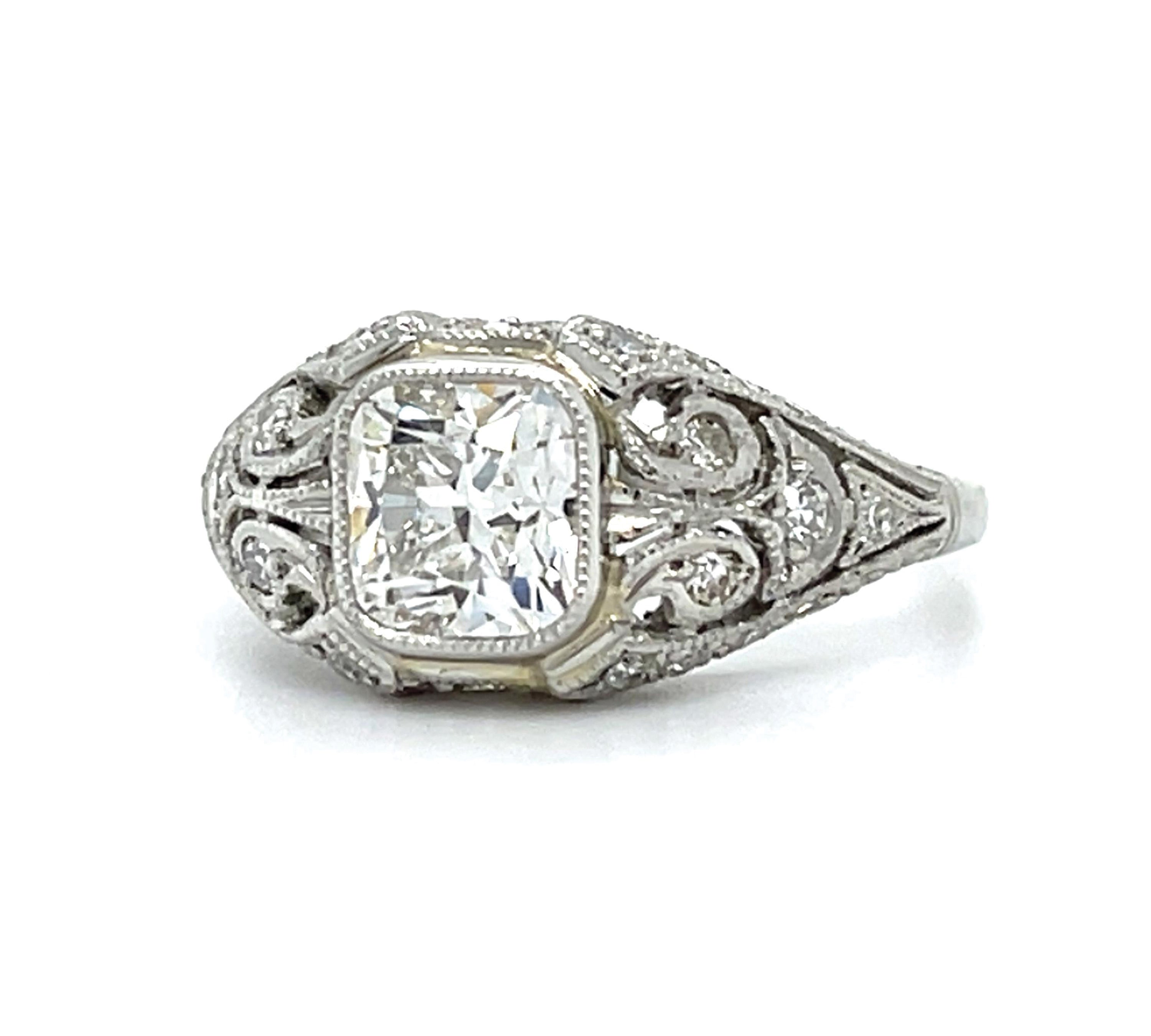 Estate Diamond Cushion Platinum Ring Cocktail Ring Roseark Vintage