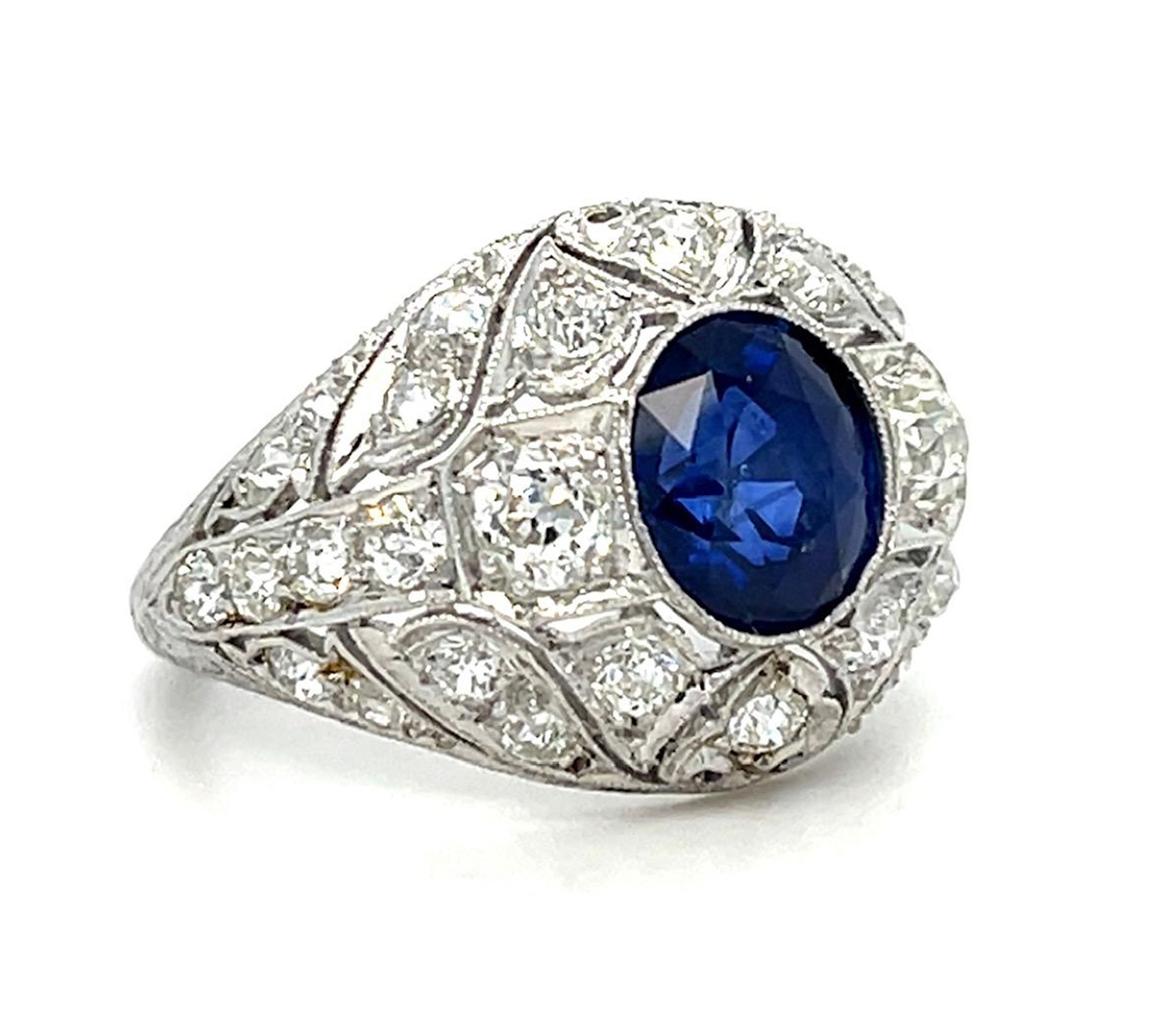 1920s Estate Sapphire Diamond Art Deco Ring Statement Ring Roseark Vintage