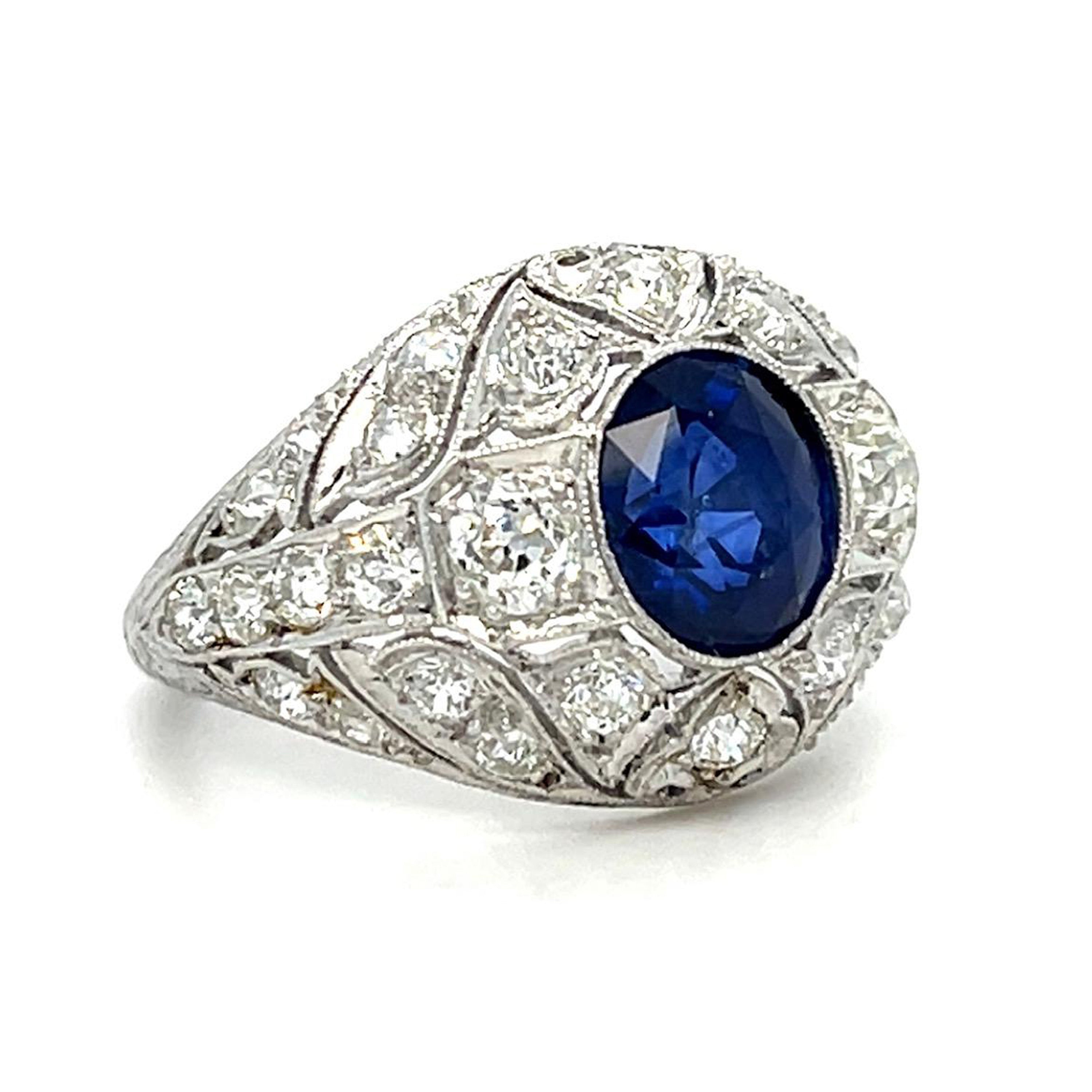 1920s Estate Sapphire Diamond Art Deco Ring Statement Ring Roseark Vintage