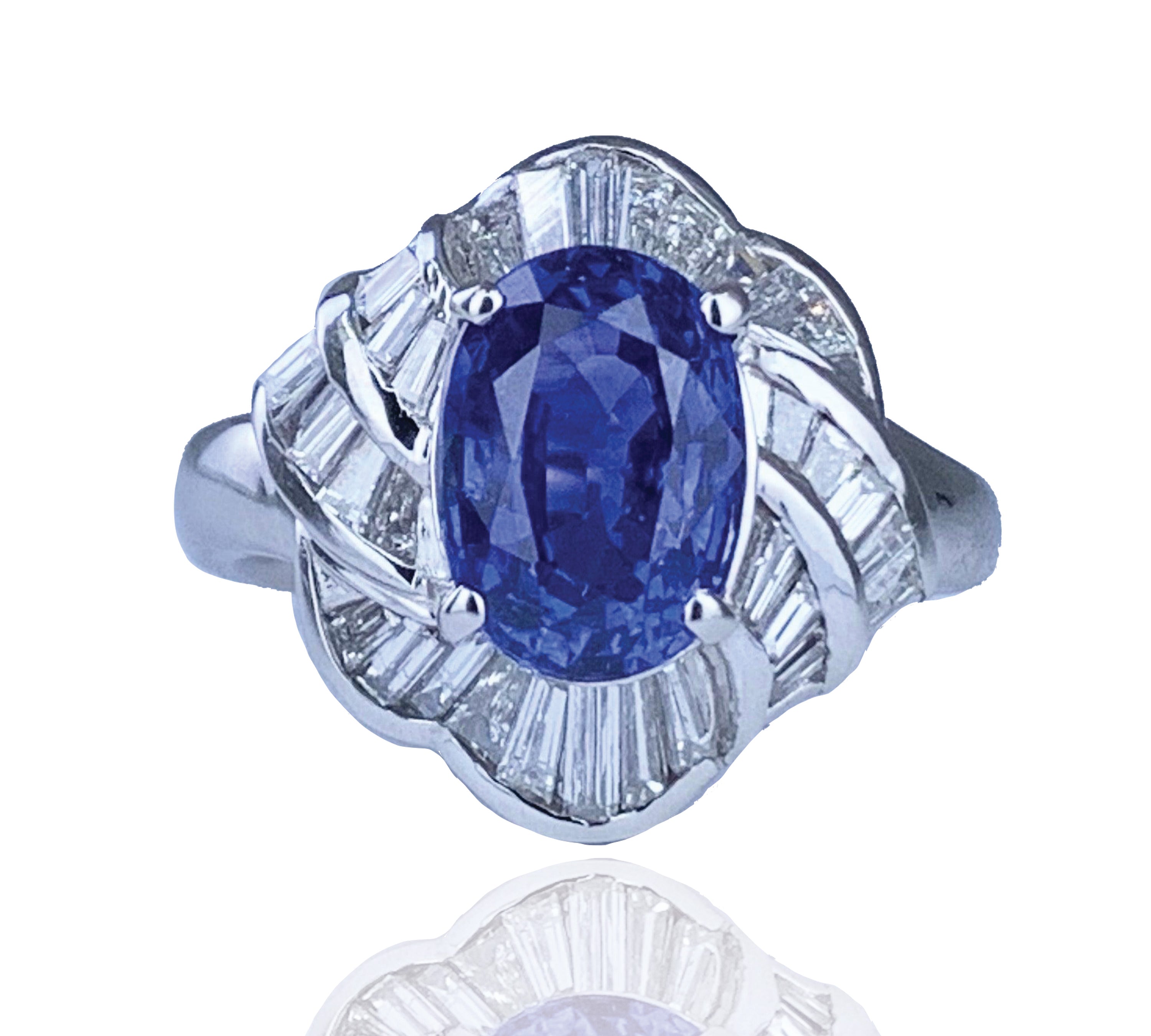 1980s Sapphire Platinum Diamond Ring Ring Roseark Vintage