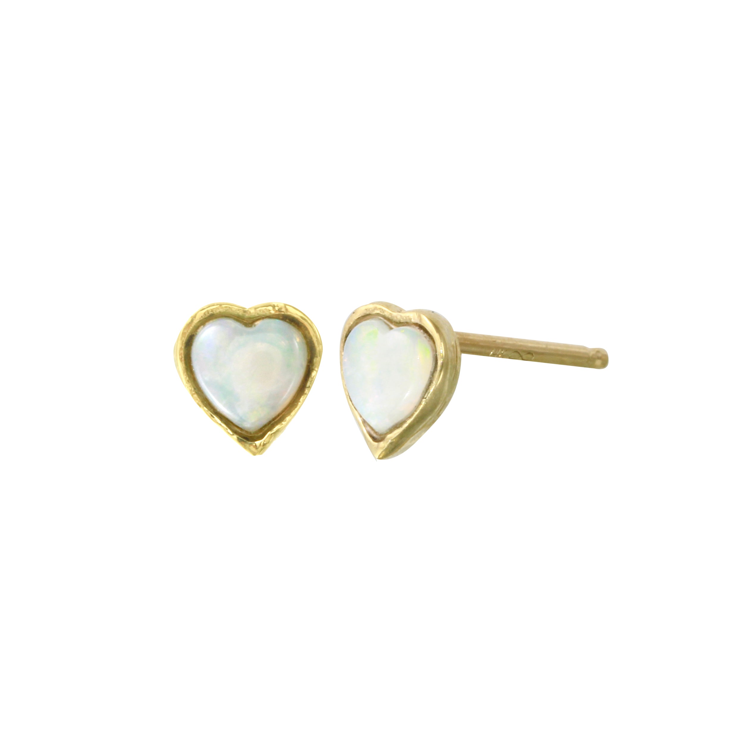Heart Bezel Stud Stud Earrings Jaine K Designs Opal Yellow Gold 