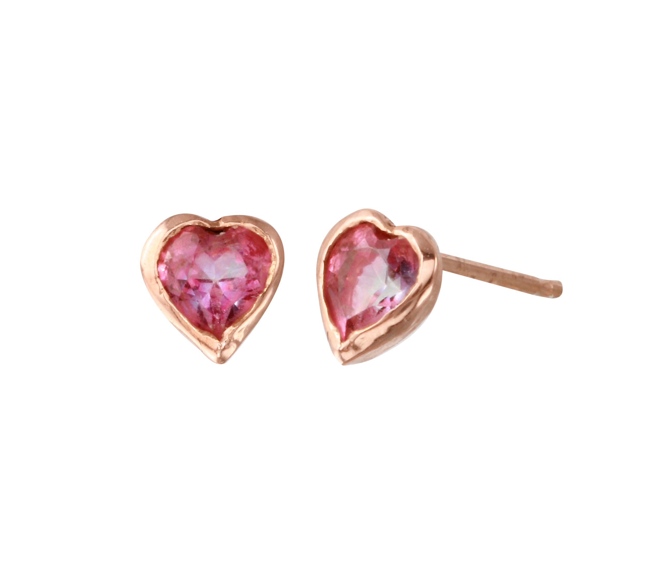 Heart Bezel Stud Stud Earrings Jaine K Designs Pink Topaz Rose Gold 