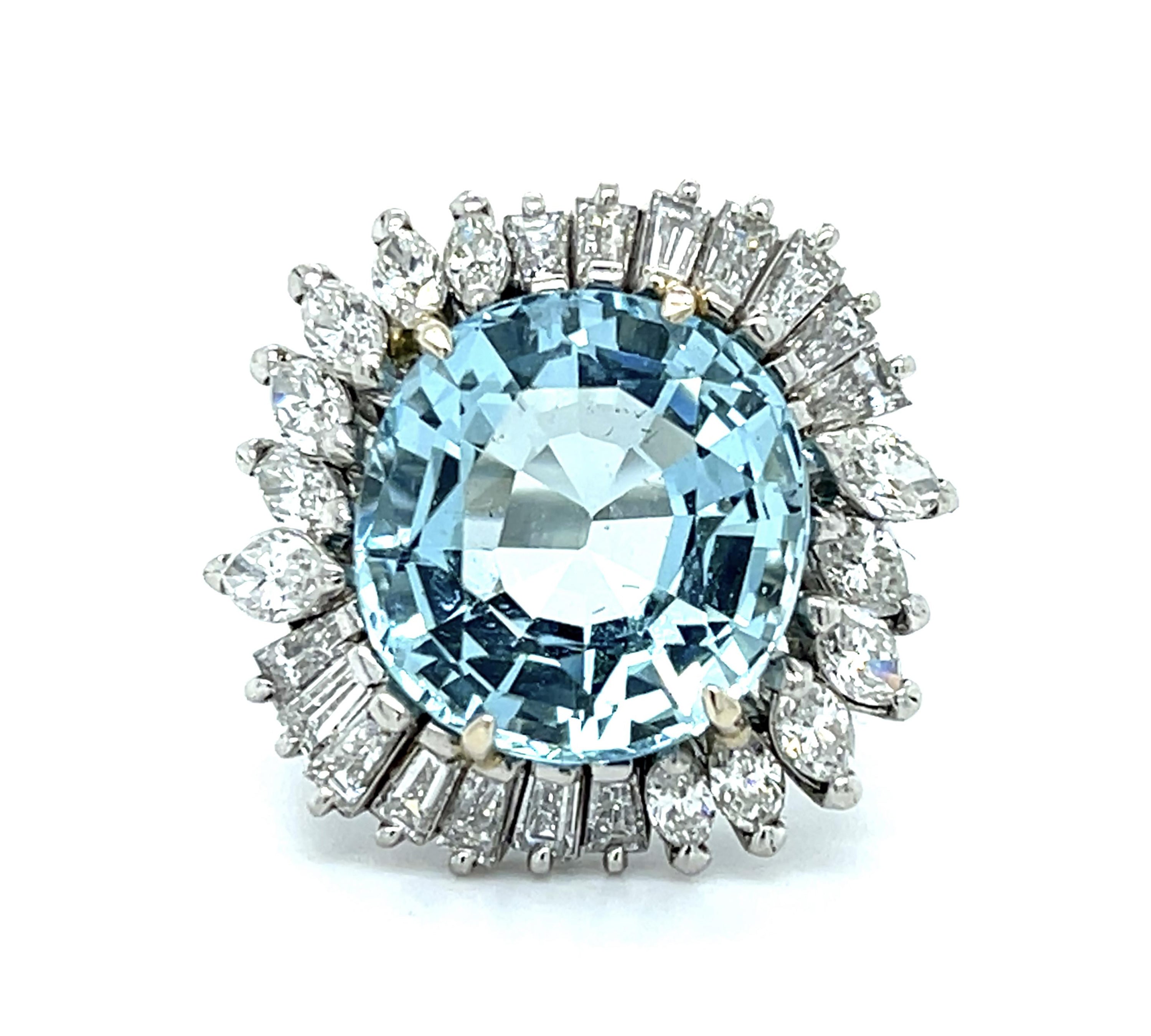 1960s Aquamarine Diamond Estate Ring Cocktail Ring Roseark Vintage