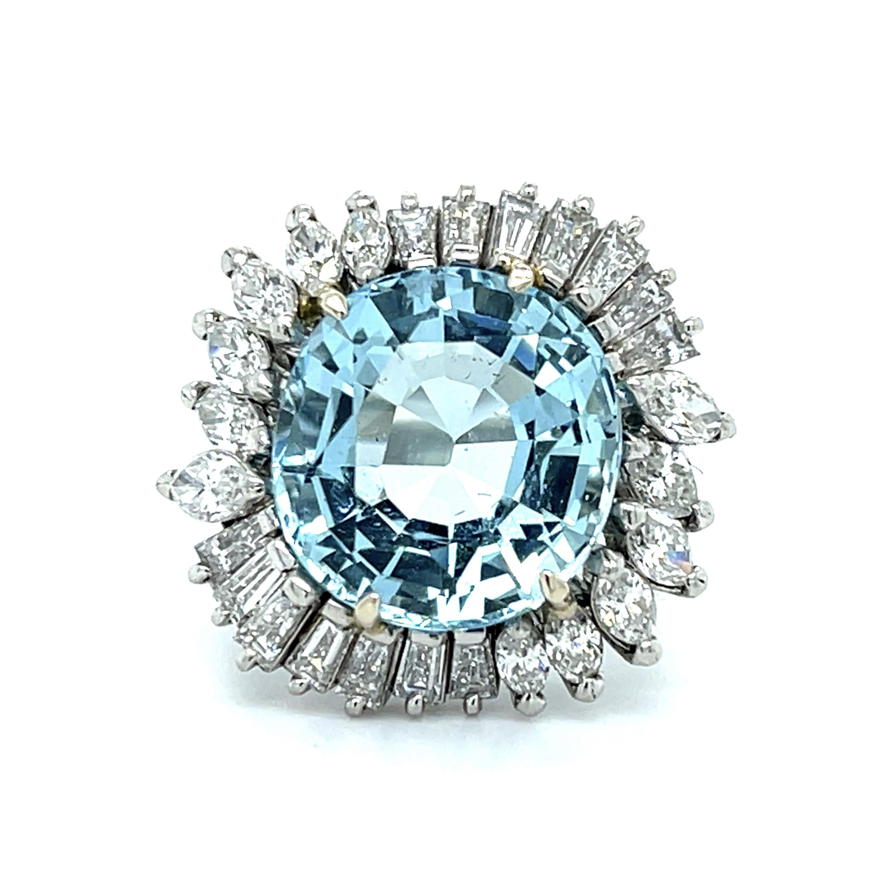 1960s Aquamarine Diamond Estate Ring Cocktail Ring Roseark Vintage