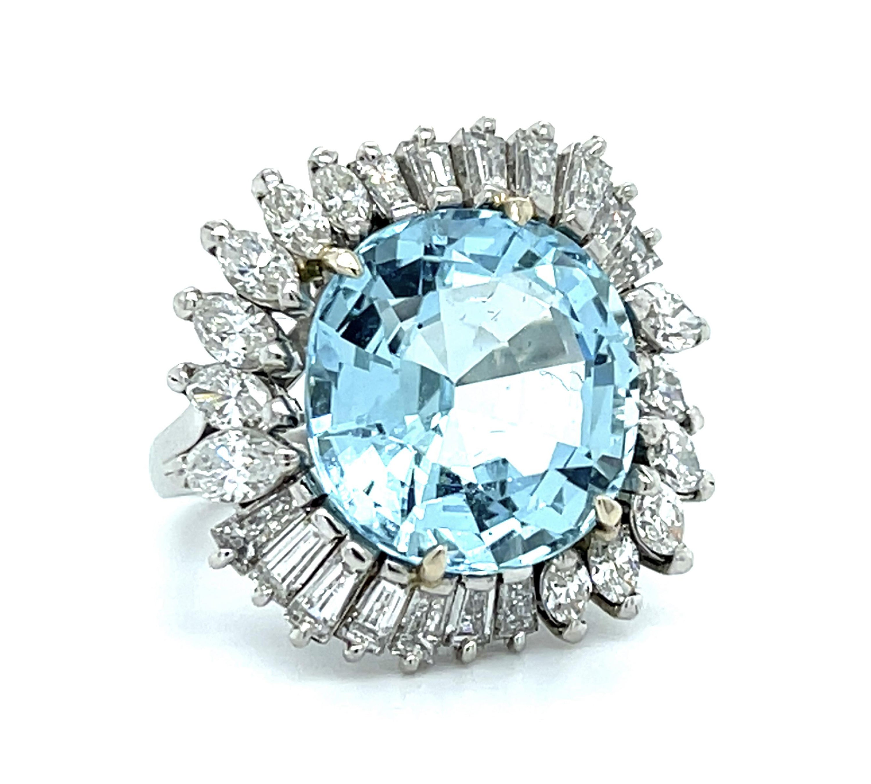 1960s Aquamarine Diamond Estate Ring Cocktail Ring Roseark Vintage