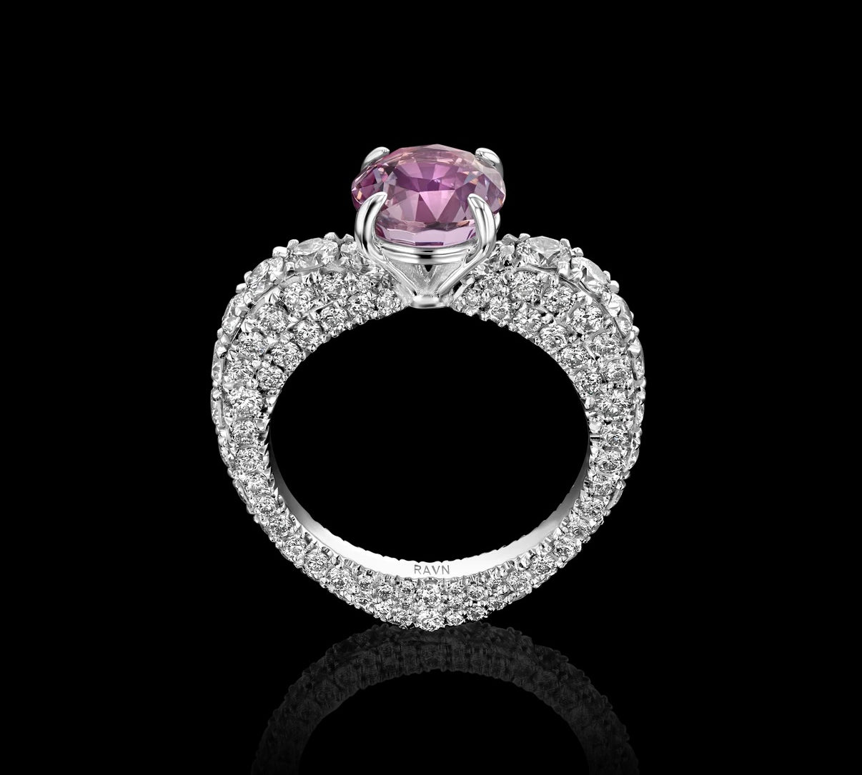 Open Heart Diamond Ring with Pink Sapphire Statement Ring House of RAVN