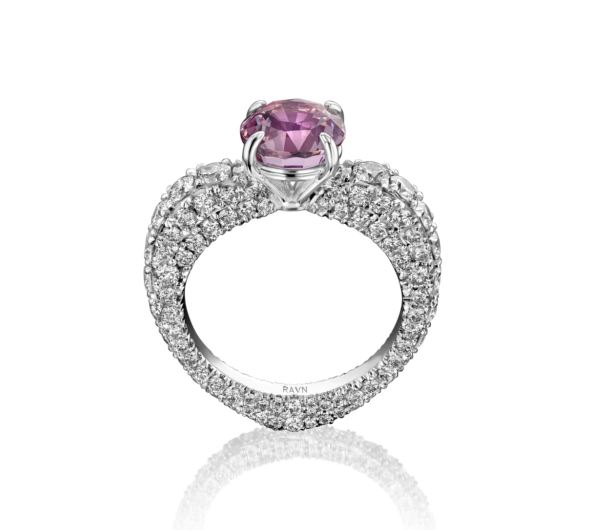 Open Heart Diamond Ring with Pink Sapphire Statement Ring House of RAVN