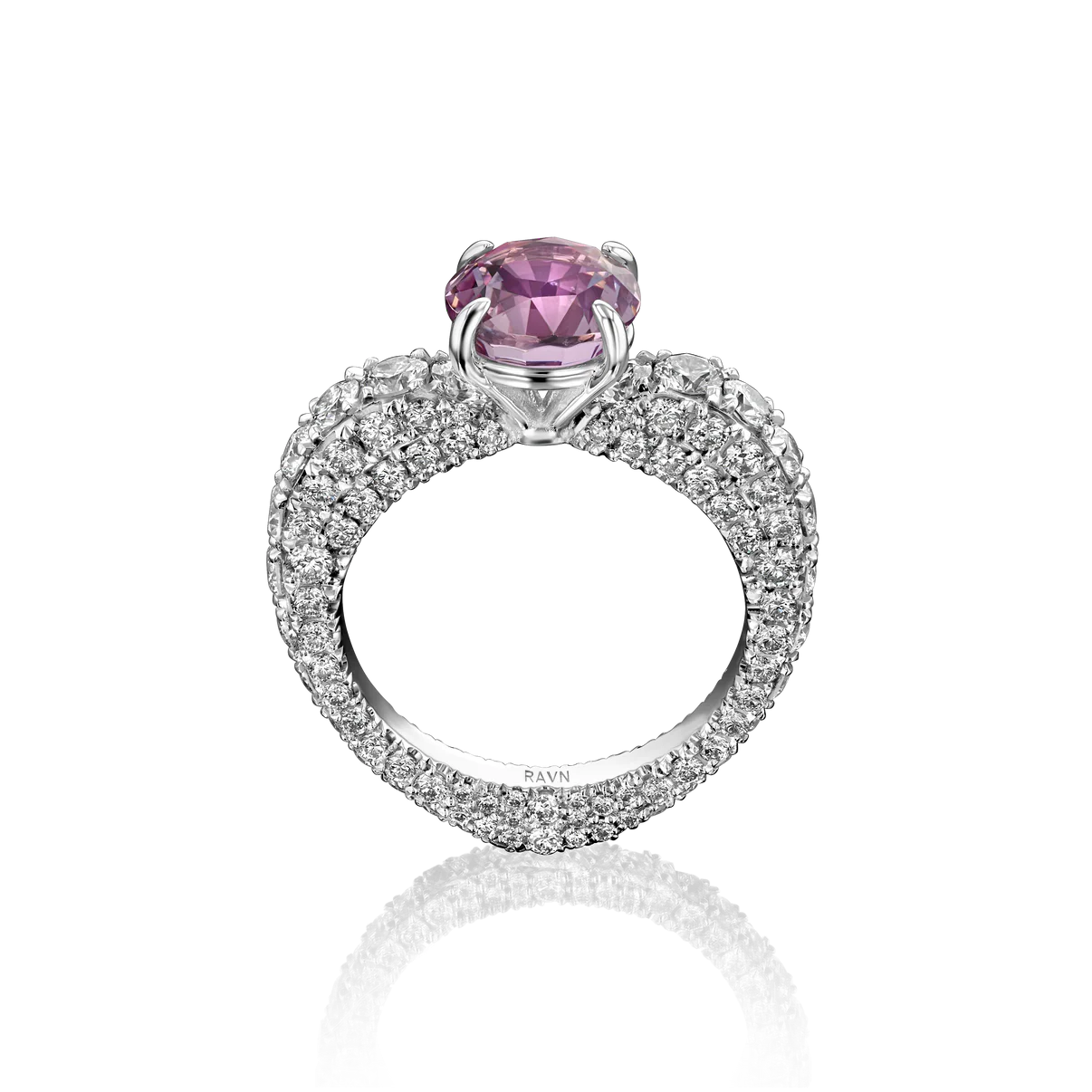 Open Heart Diamond Ring with Pink Sapphire Statement Ring House of RAVN