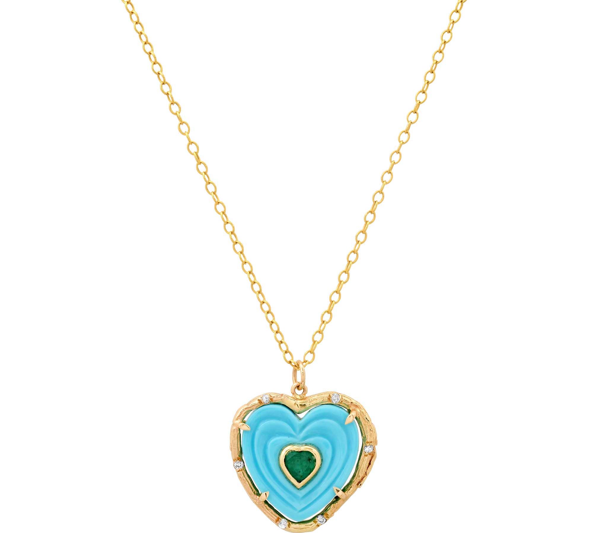 Double Heart Stone Necklace Pendant Elisabeth Bell Jewelry Turquoise/Emerald  