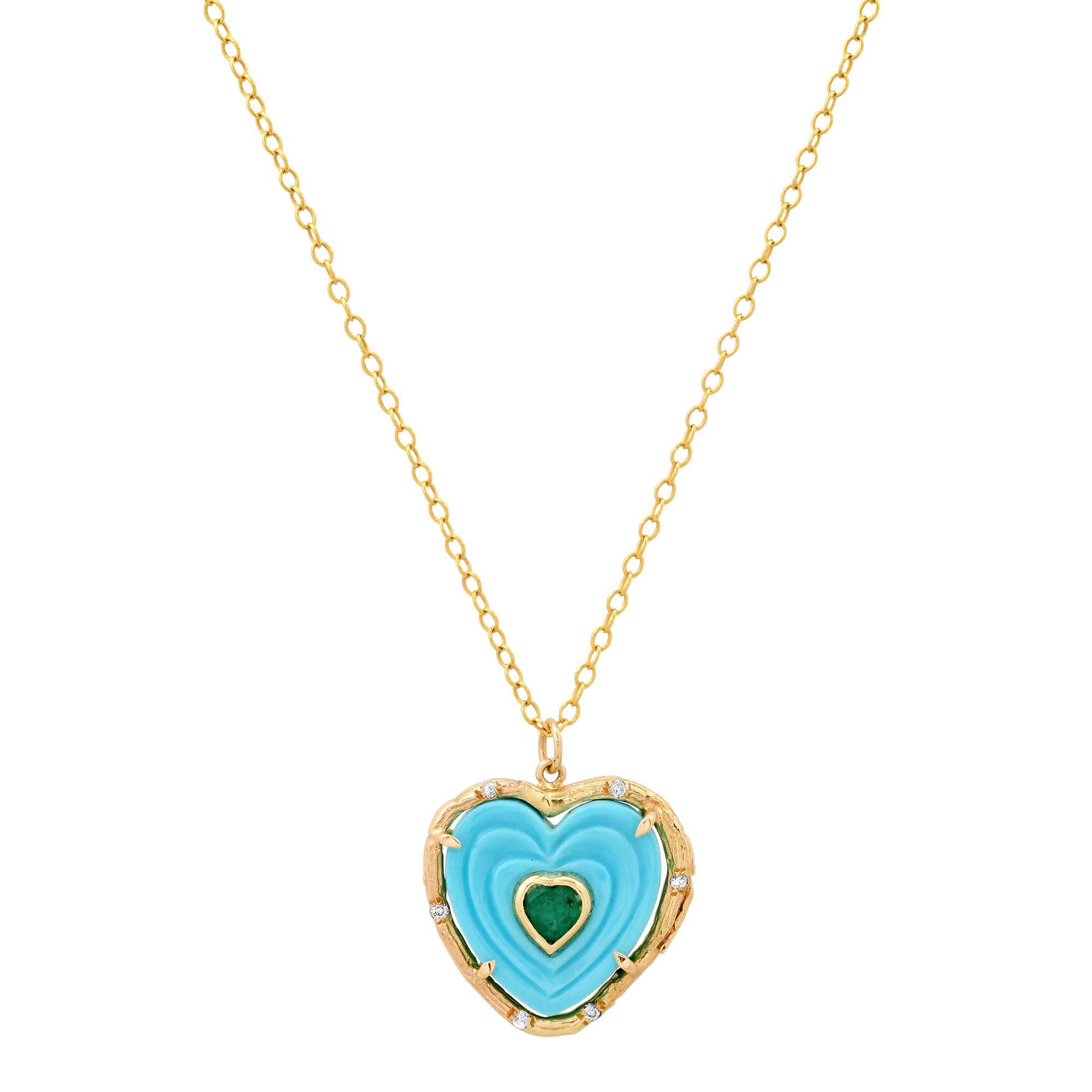 Double Heart Stone Necklace Pendant Elisabeth Bell Jewelry Turquoise/Emerald  