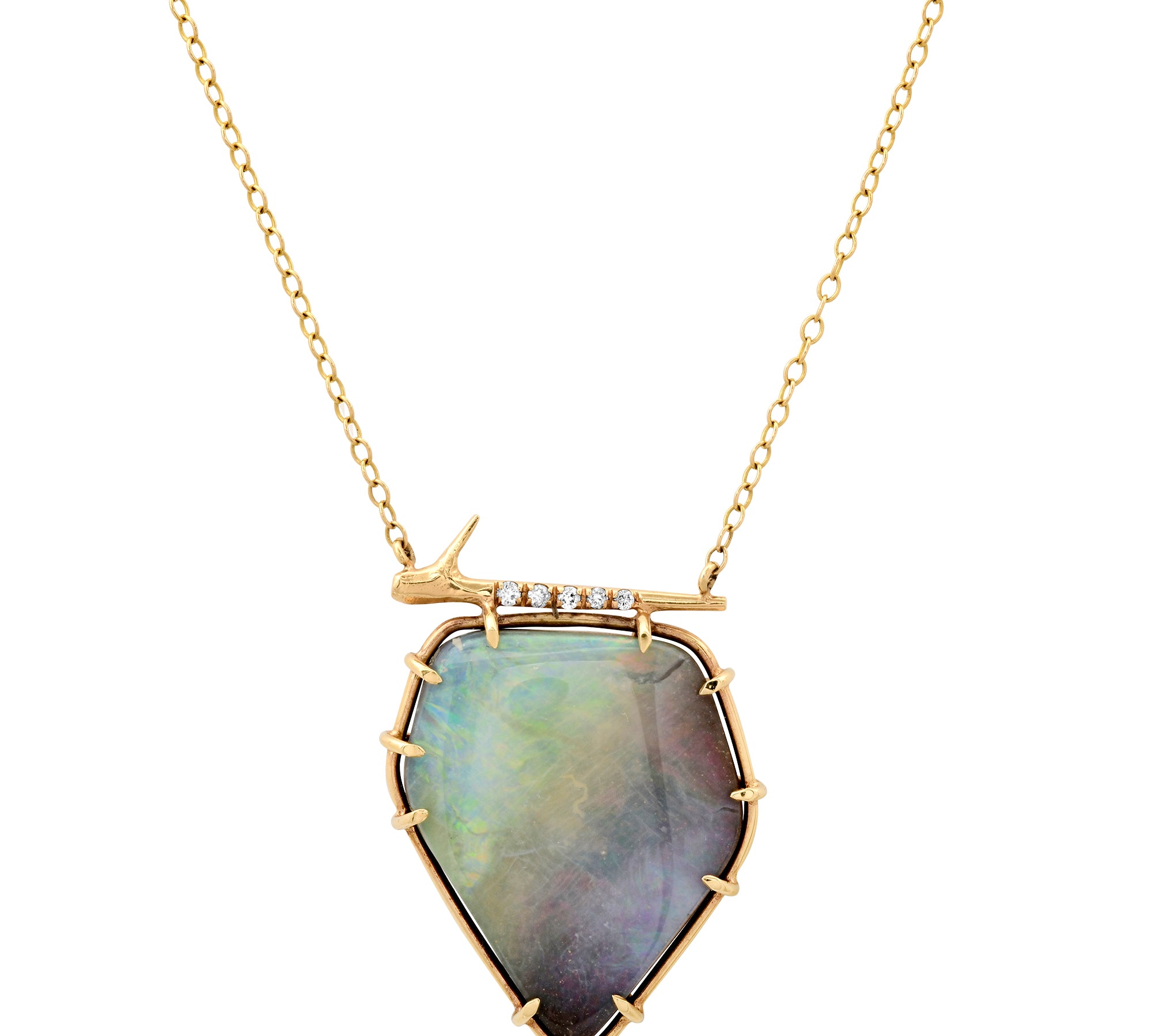 Rainbow Opal Thorn Necklace Pendant Elisabeth Bell Jewelry   