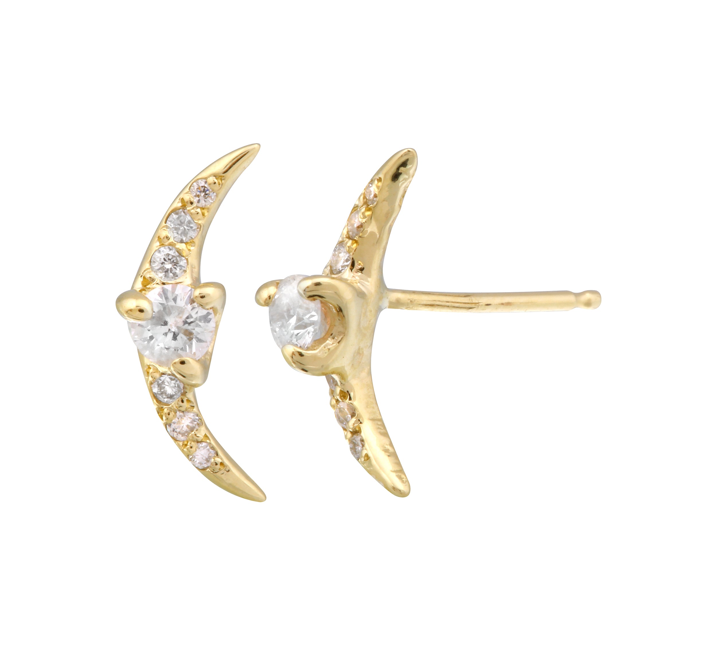 Pave Crescent Moon Stud Stud Earrings Jaine K Designs Yellow Gold  