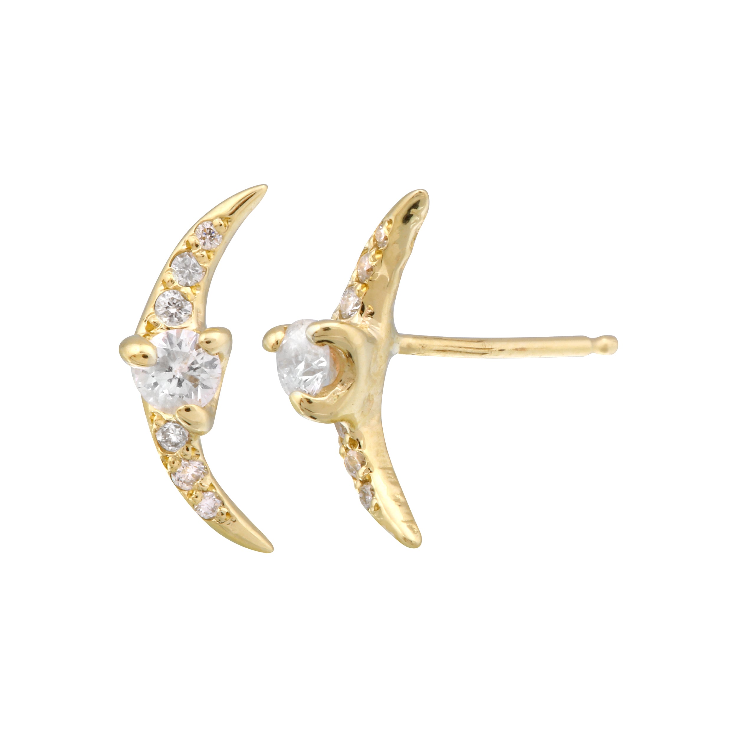 Pave Crescent Moon Stud Stud Earrings Jaine K Designs Yellow Gold  