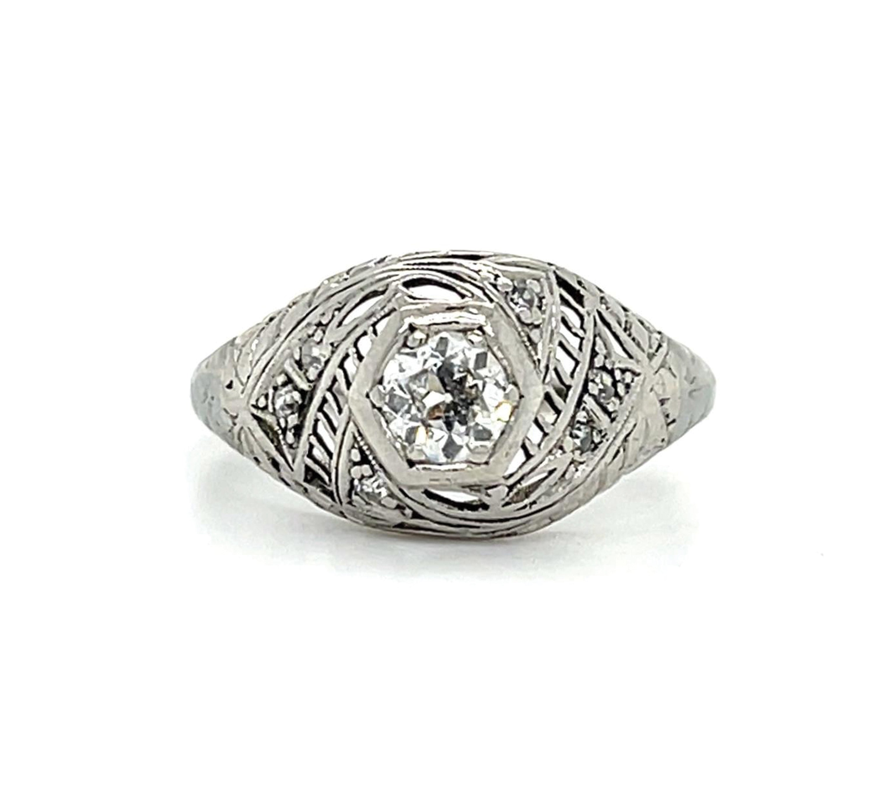 1920s Original Art Deco Diamond Ring Cocktail Ring Roseark Vintage