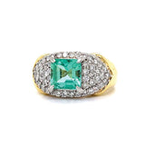 1970s Emerald Diamond Two-Tone Ring Statement Ring Roseark Vintage