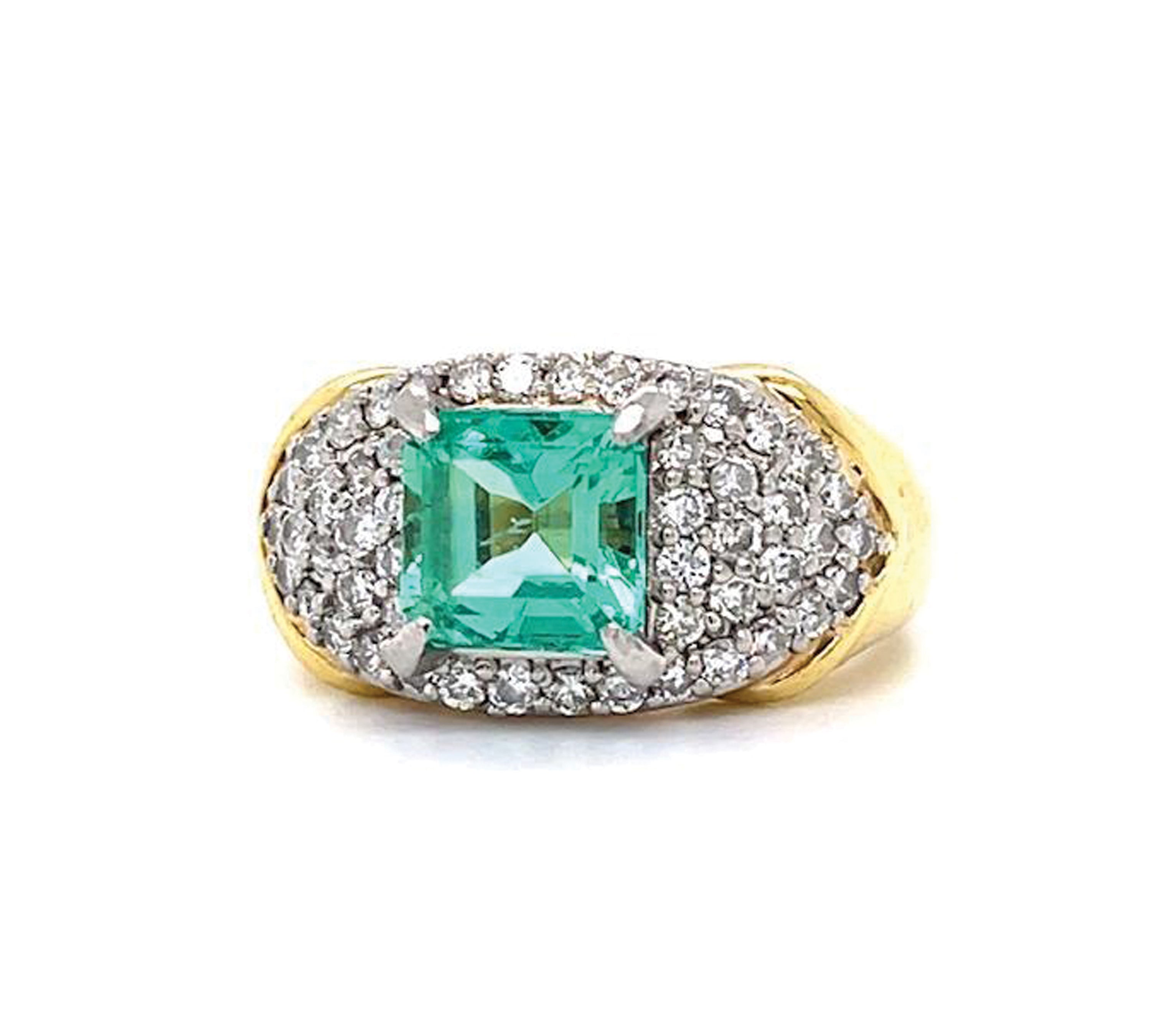 1970s Emerald Diamond Two-Tone Ring Statement Ring Roseark Vintage