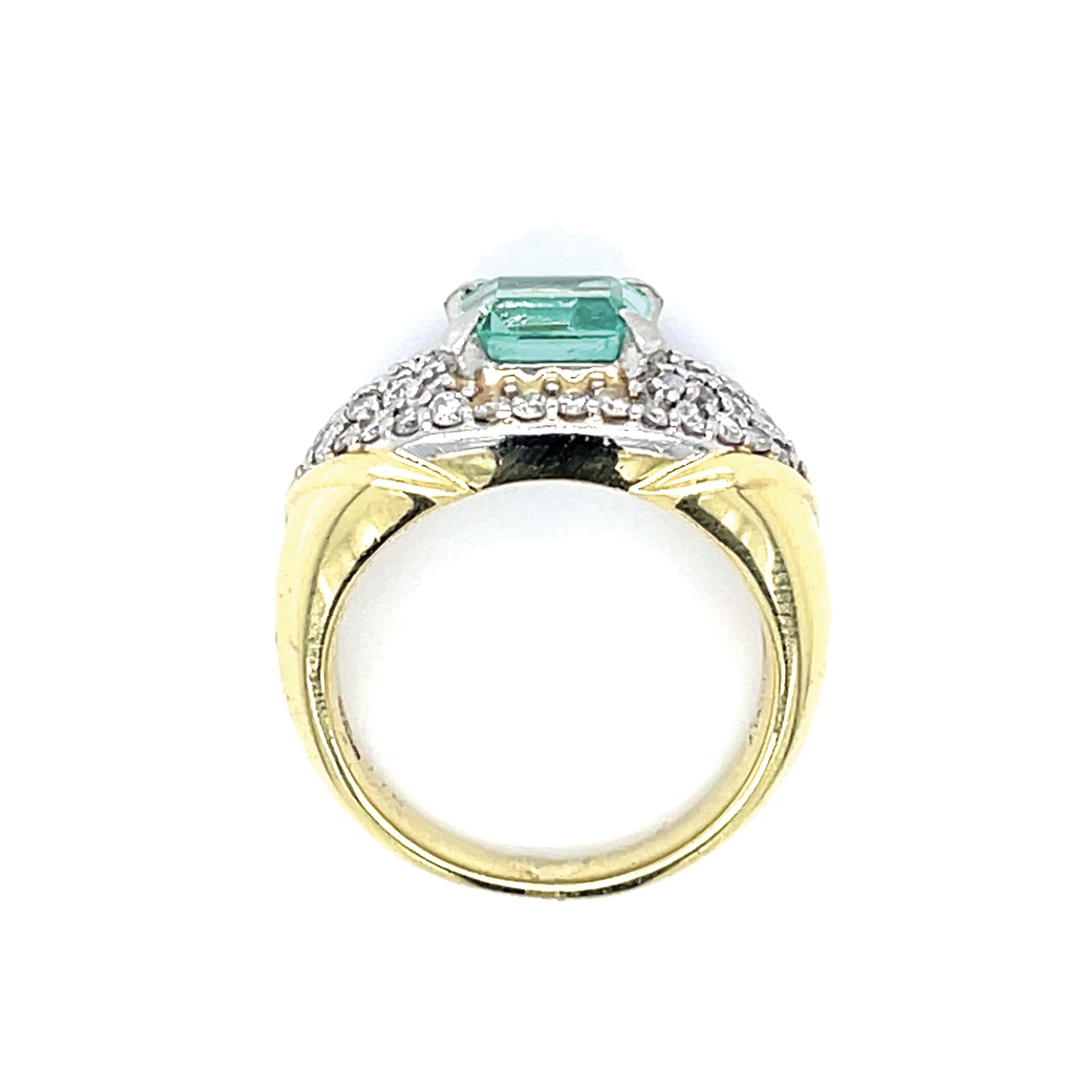 1970s Emerald Diamond Two-Tone Ring Statement Ring Roseark Vintage