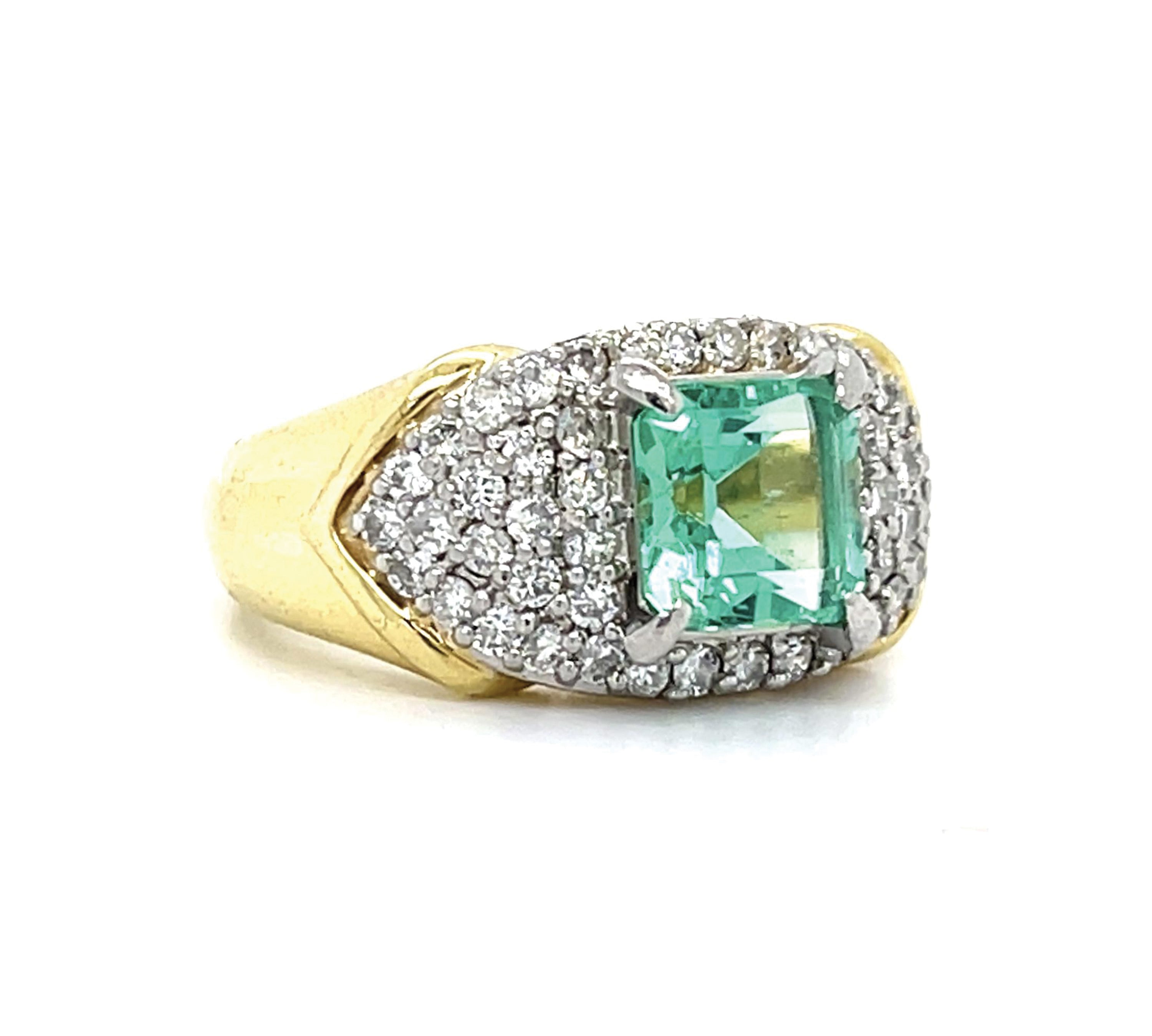 1970s Emerald Diamond Two-Tone Ring Statement Ring Roseark Vintage