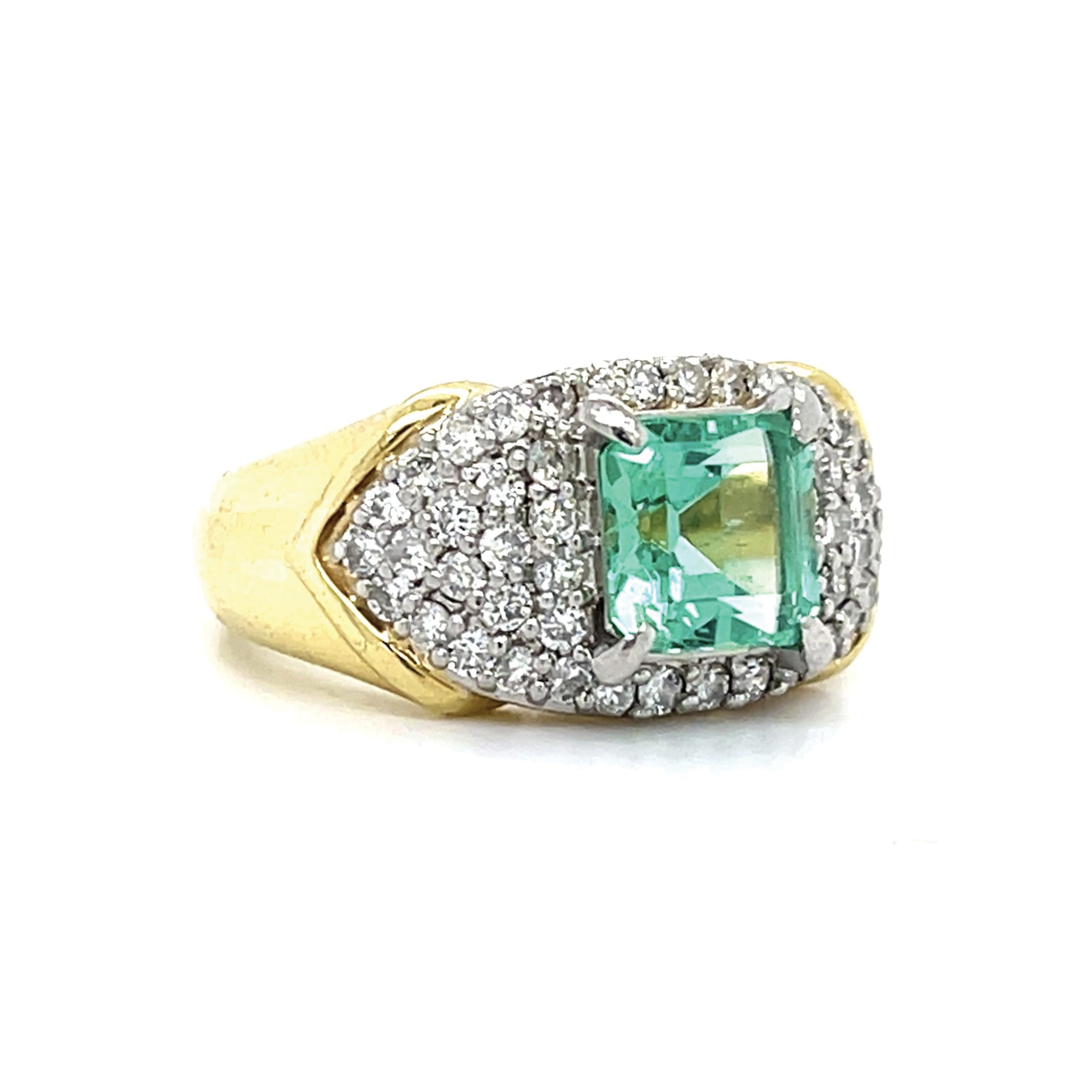 1970s Emerald Diamond Two-Tone Ring Statement Ring Roseark Vintage