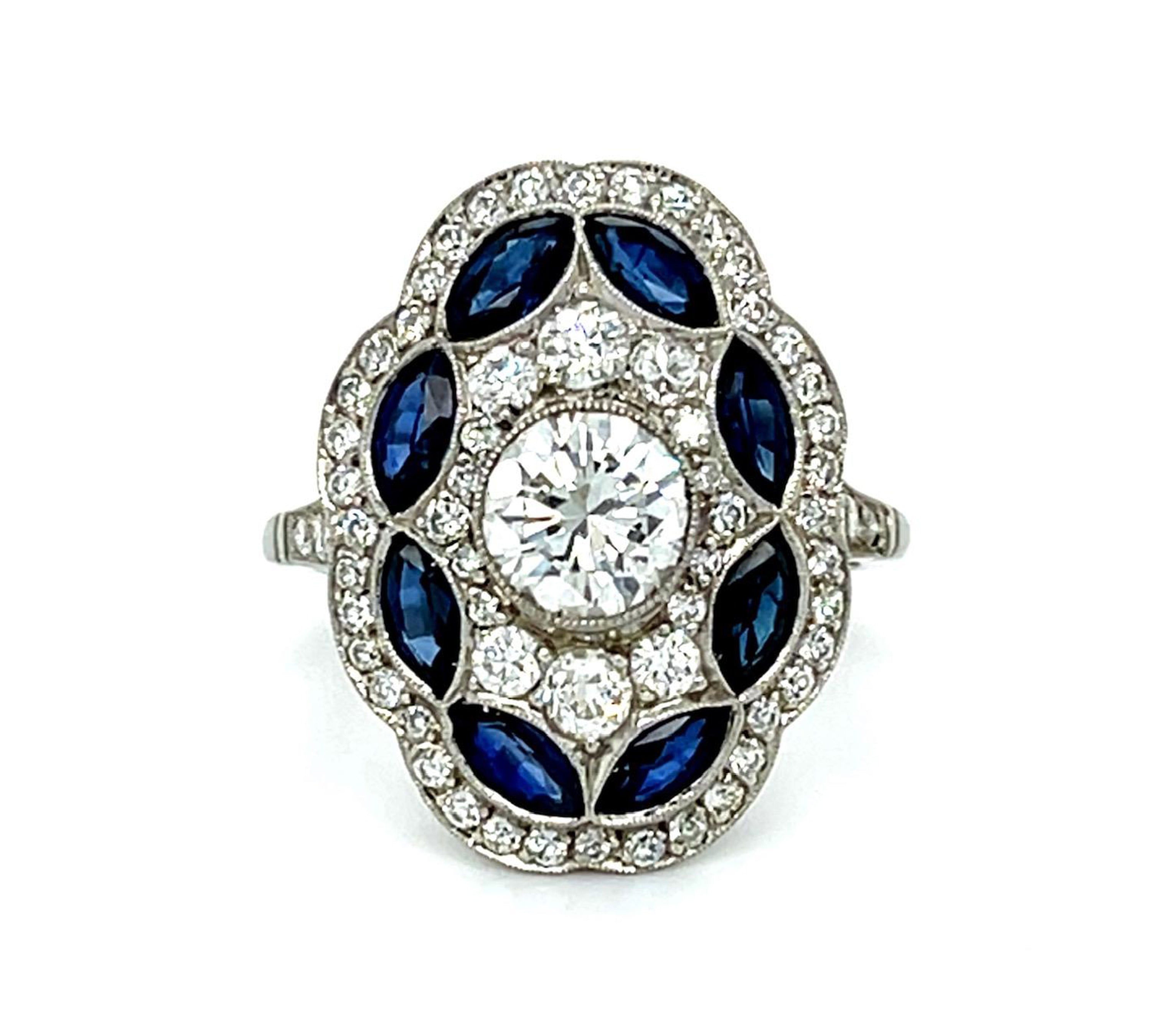 Diamond Sapphire Handmade Platinum Ring Cocktail Ring Roseark Vintage