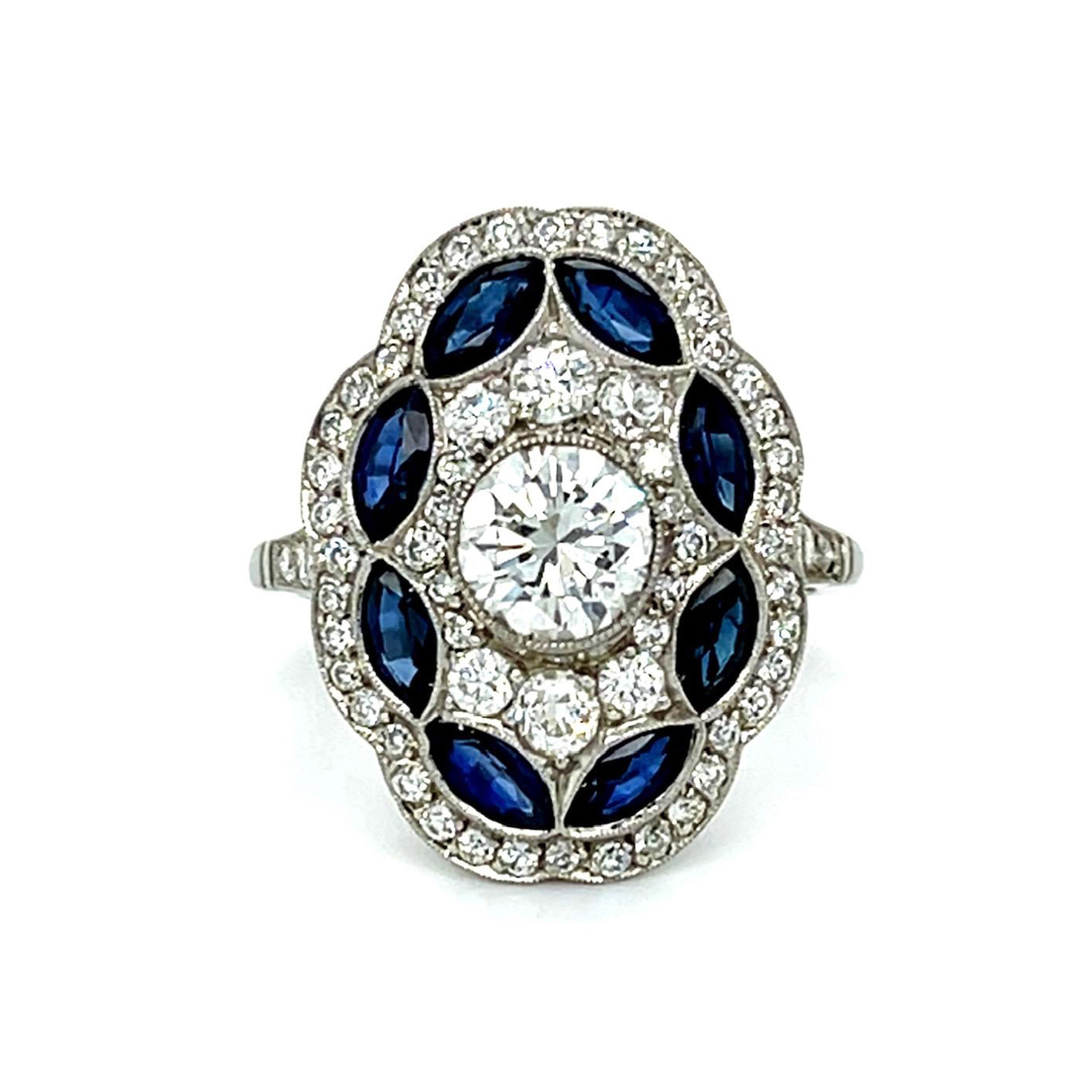 Diamond Sapphire Handmade Platinum Ring Cocktail Ring Roseark Vintage