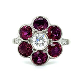 Old European Cut Diamond Ruby Flower Ring Ring Roseark Vintage