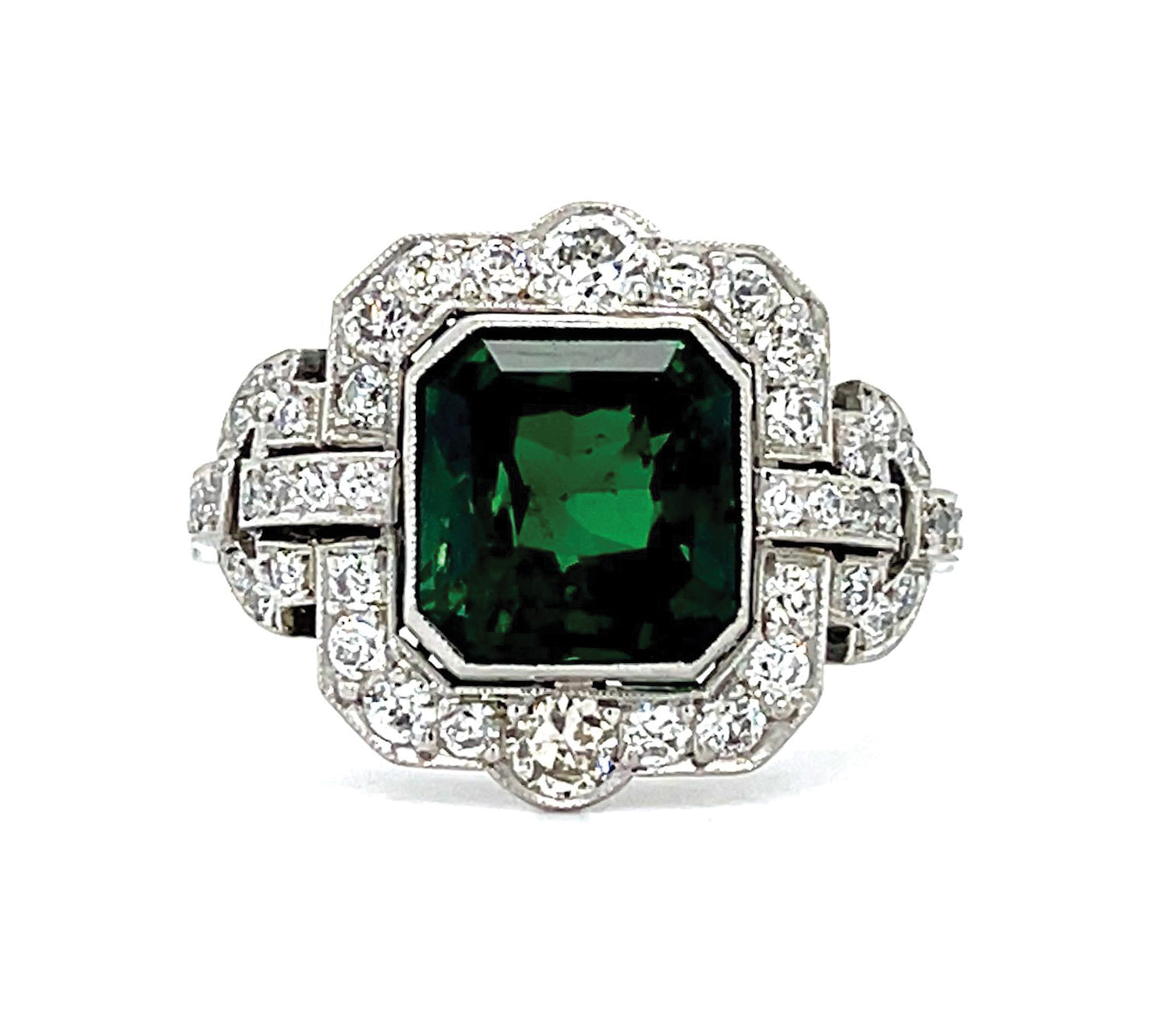 Tsavorite Garnet Diamond Platinum Ring Statement Ring Roseark Vintage