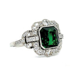 Tsavorite Garnet Diamond Platinum Ring Statement Ring Roseark Vintage