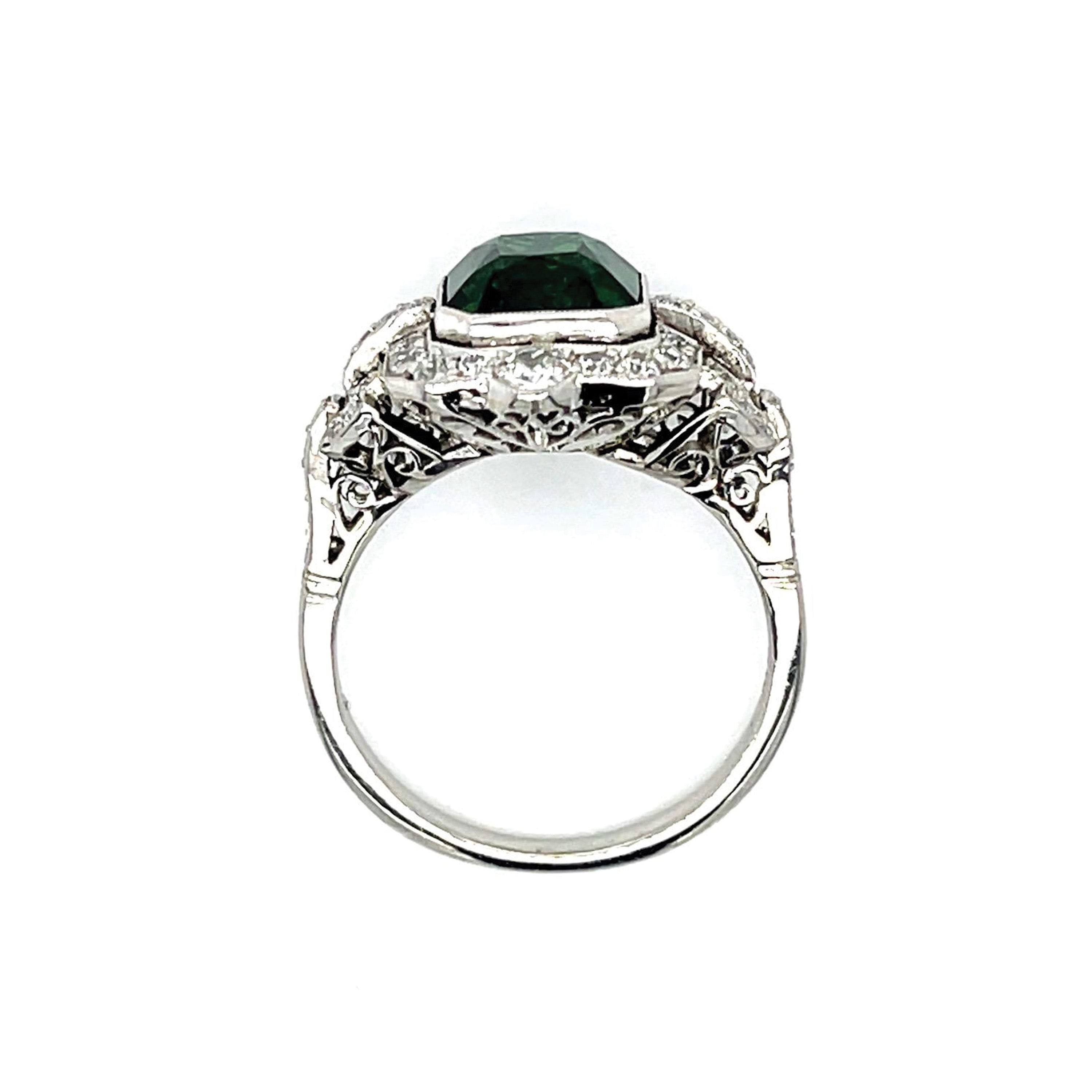 Tsavorite Garnet Diamond Platinum Ring Statement Ring Roseark Vintage