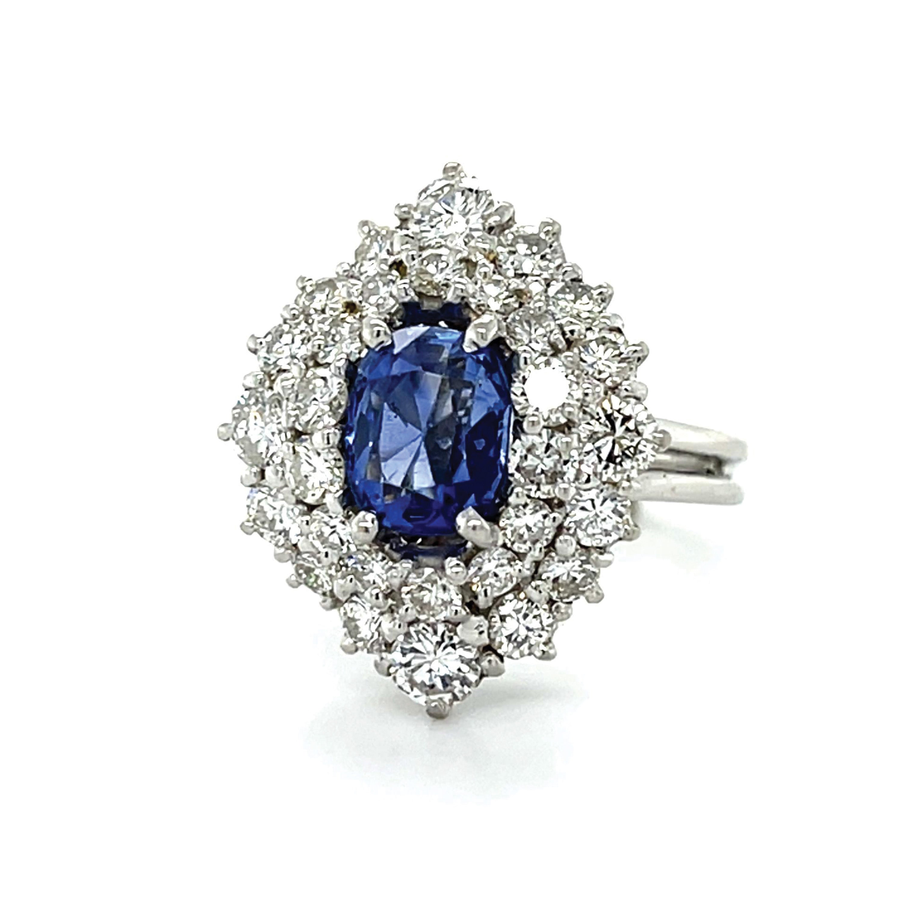 Sri Lanka Sapphire Diamond Duo Ring Statement Ring Roseark Vintage