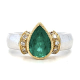 Pear-shape Emerald Diamond Two-Tone Ring