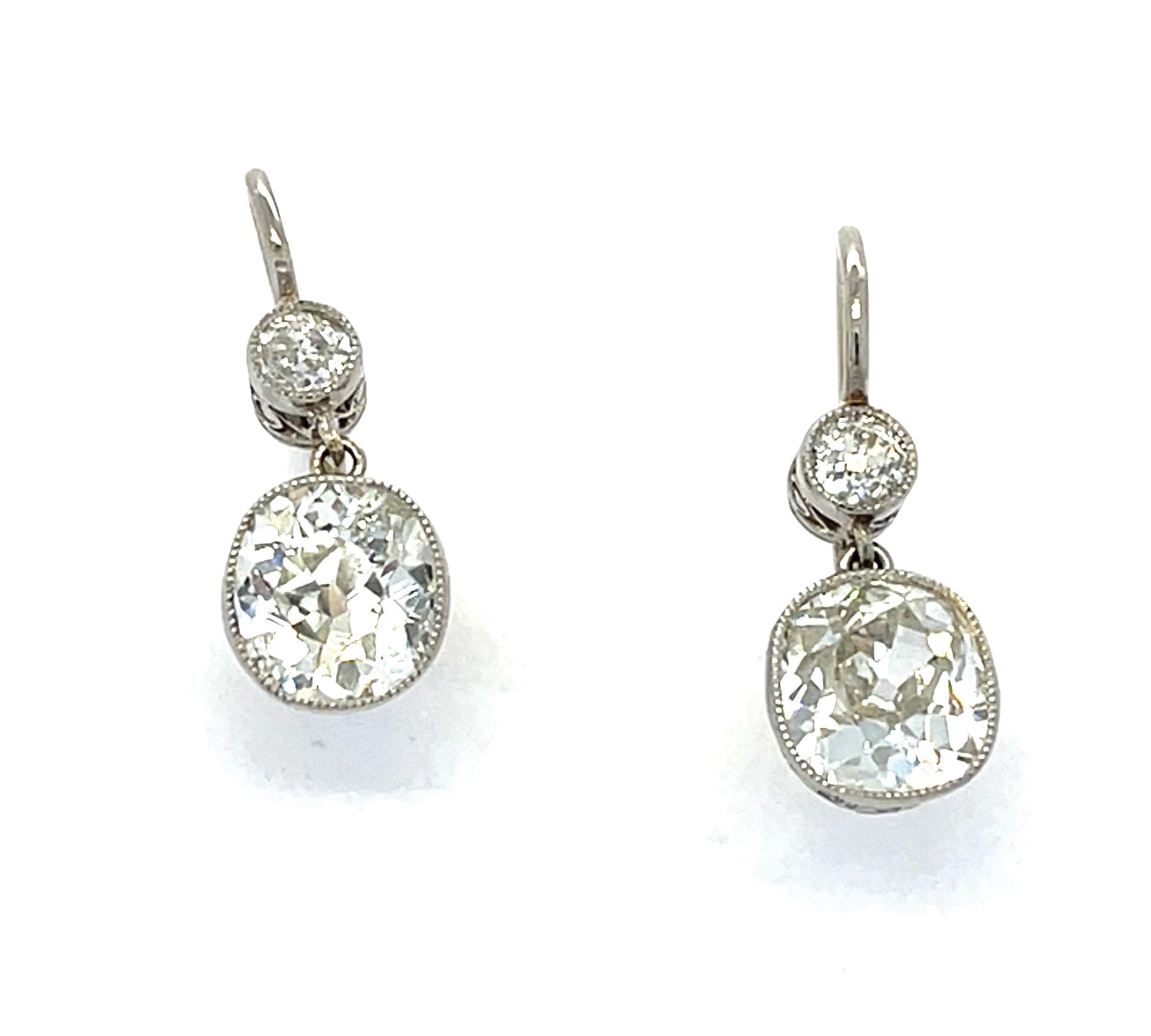 Old Mine Cushion Diamond Dangle Earrings Drop Earrings Roseark Vintage