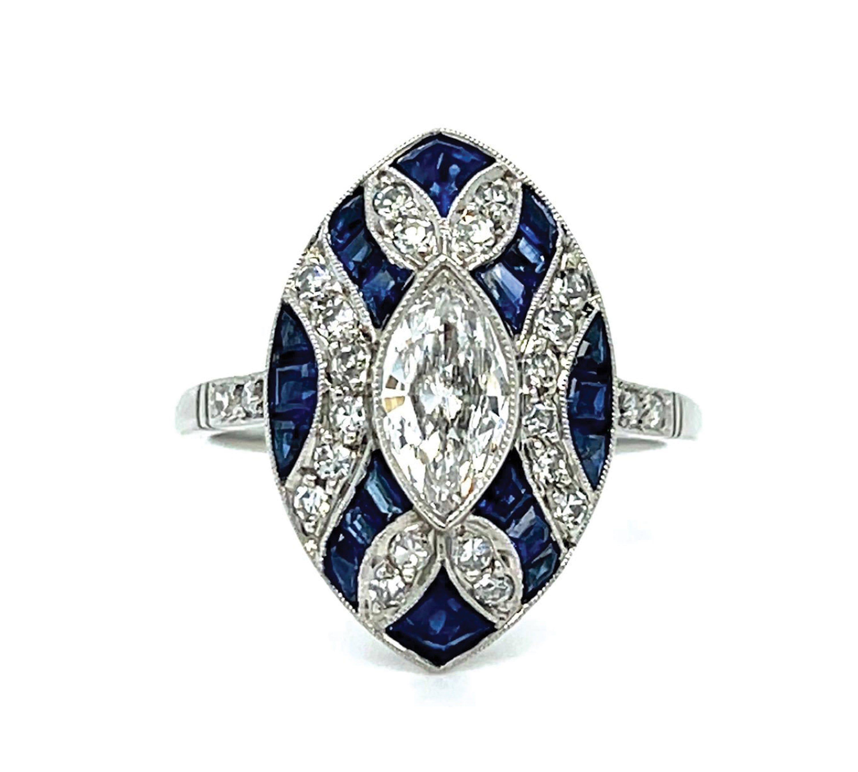 Marquise Diamond Sapphire Handmade Ring Ring Roseark Vintage