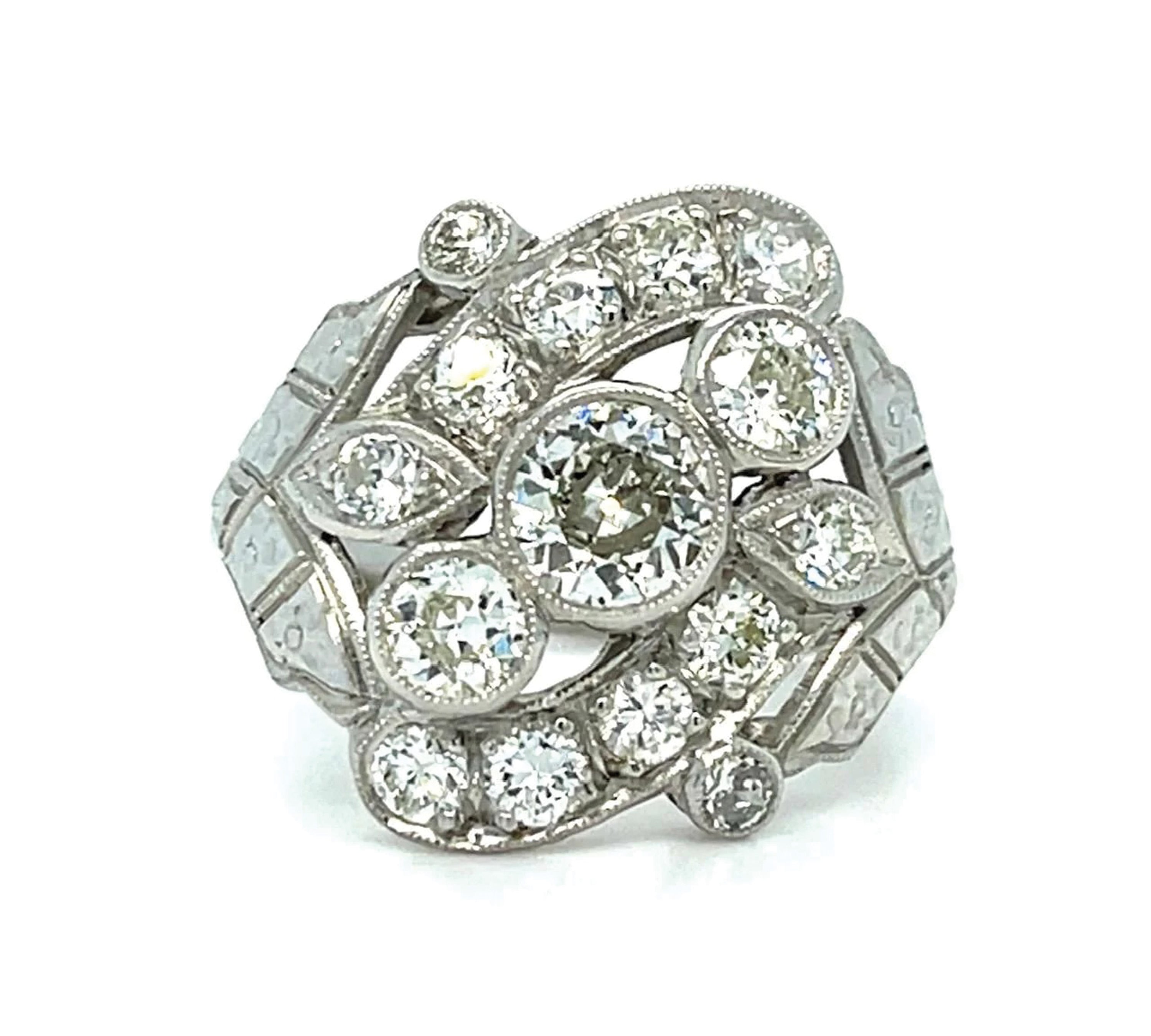 Art Deco 1930s Diamond Platinum Ring Statement Ring Roseark Vintage