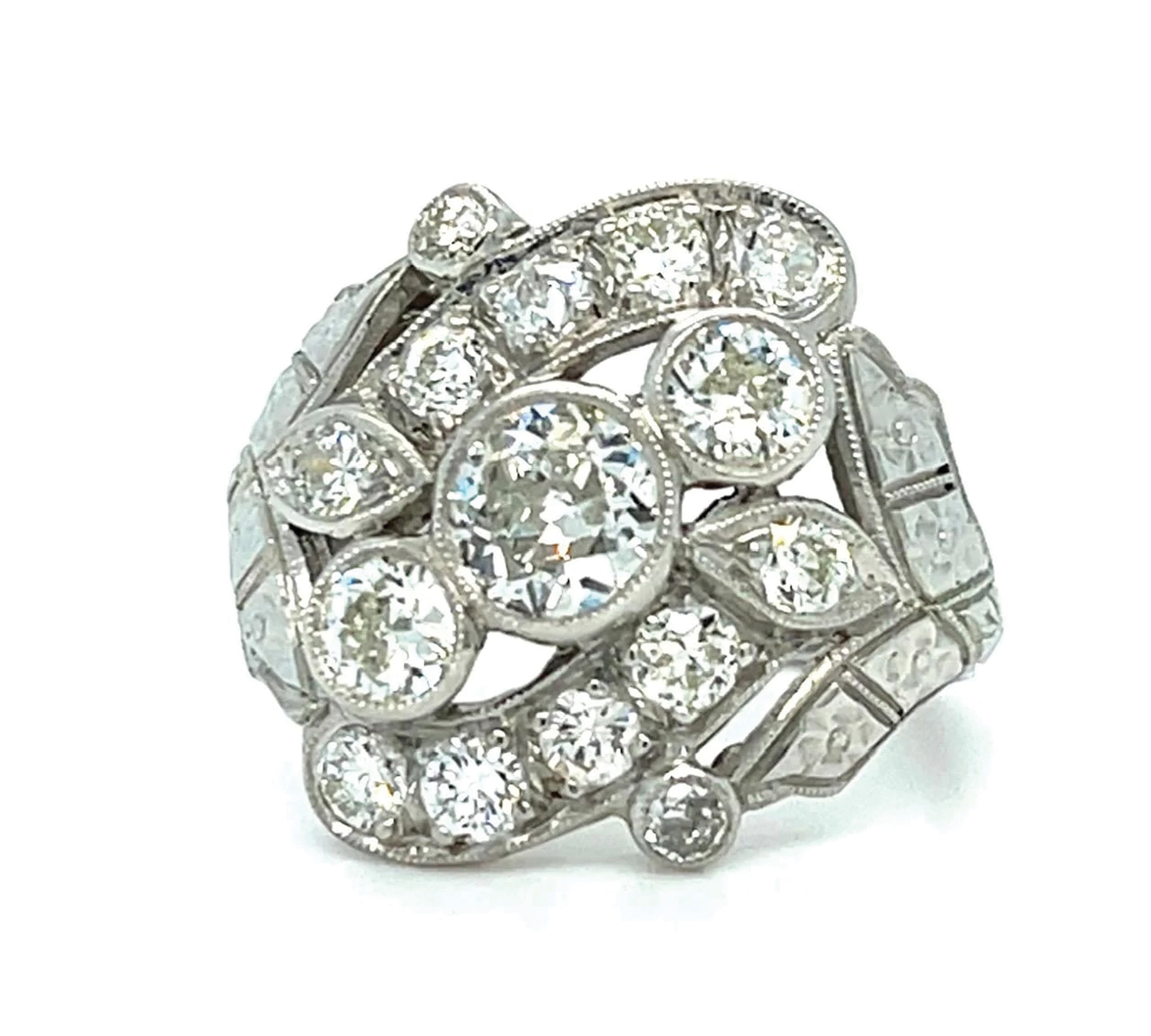 Art Deco 1930s Diamond Platinum Ring Statement Ring Roseark Vintage