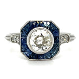 Old European Sapphire Diamond Platinum Ring