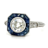 Old European Sapphire Diamond Platinum Ring