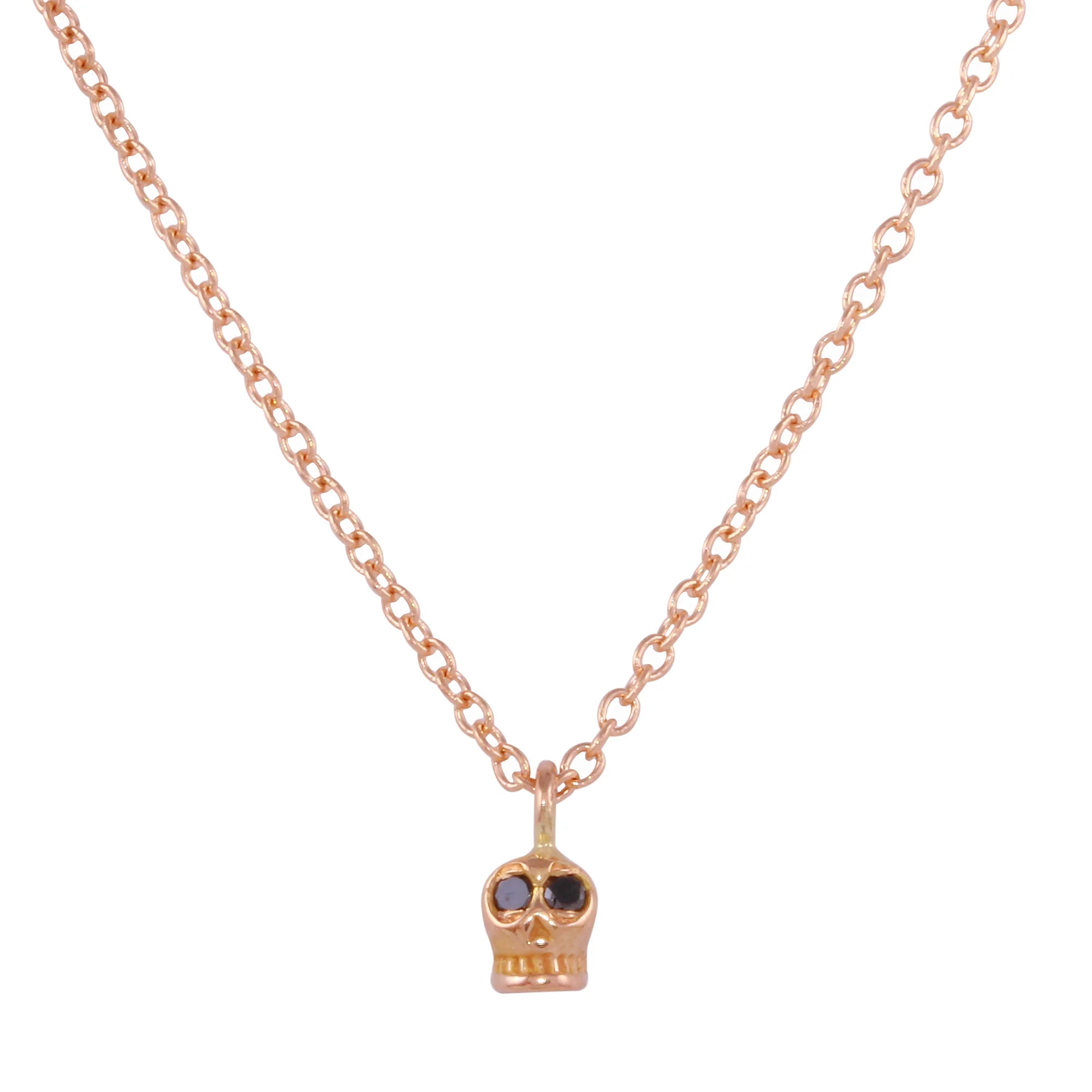 Tiny Skull Necklace Pendant Jaine K Designs Rose Gold Black Diamond 