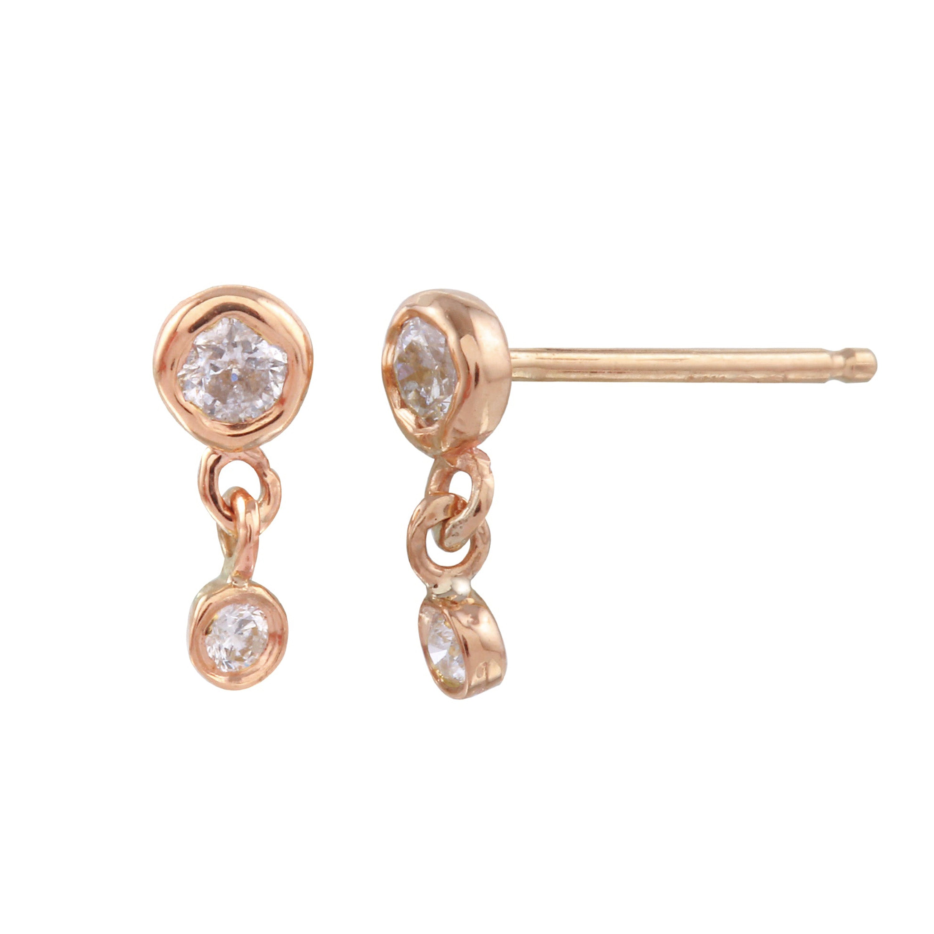 Double Diamond Dangle Earring Drop Earrings Jaine K Designs Pair Rose Gold