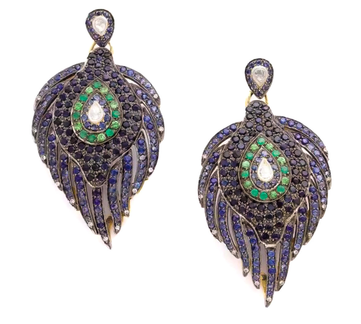 Peacock Feather Stone Earrings Statement Carolyn Rodney   