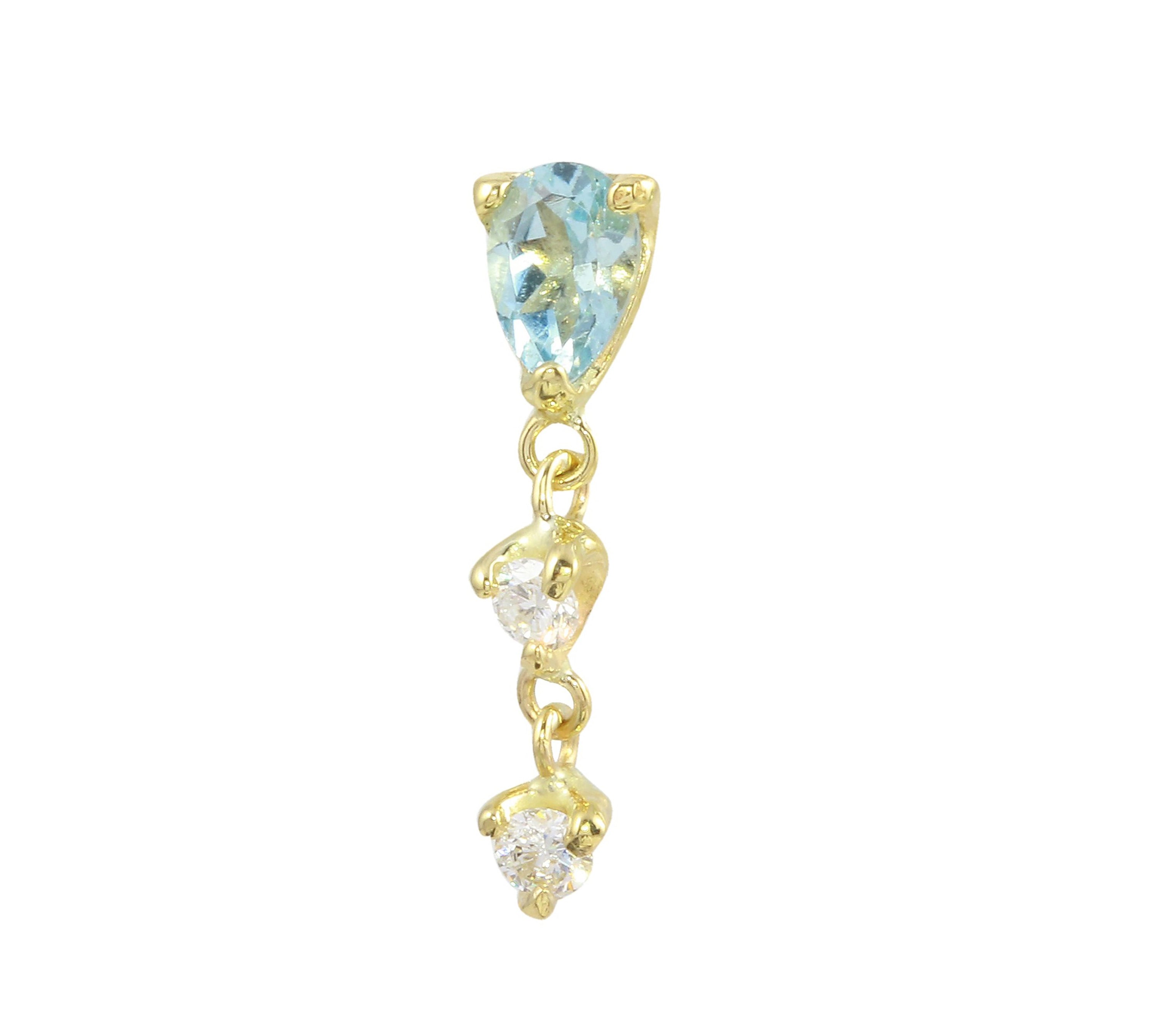 Pear Aquamarine and Diamond Drops Drop Earrings Jaine K Designs Single